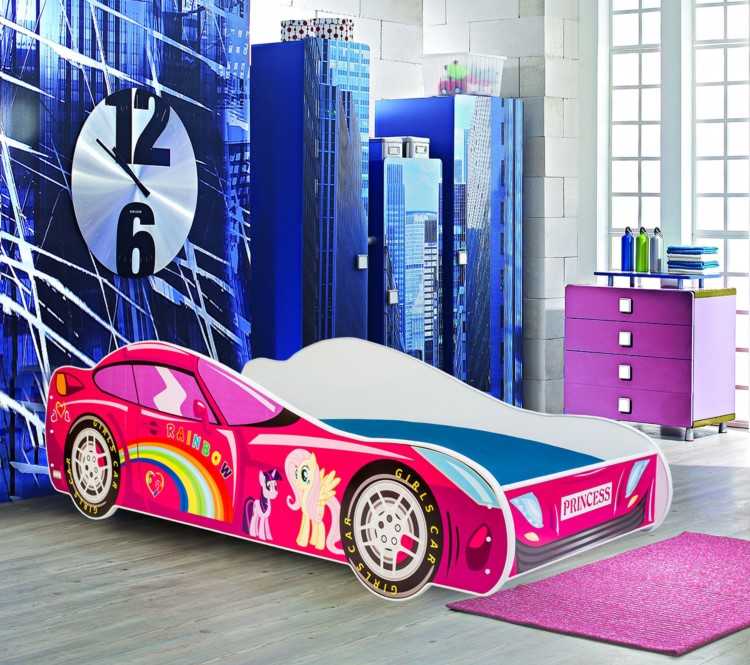 ADRK Dětská postel - Růžové auto Rozměr: 160 x 80 cm