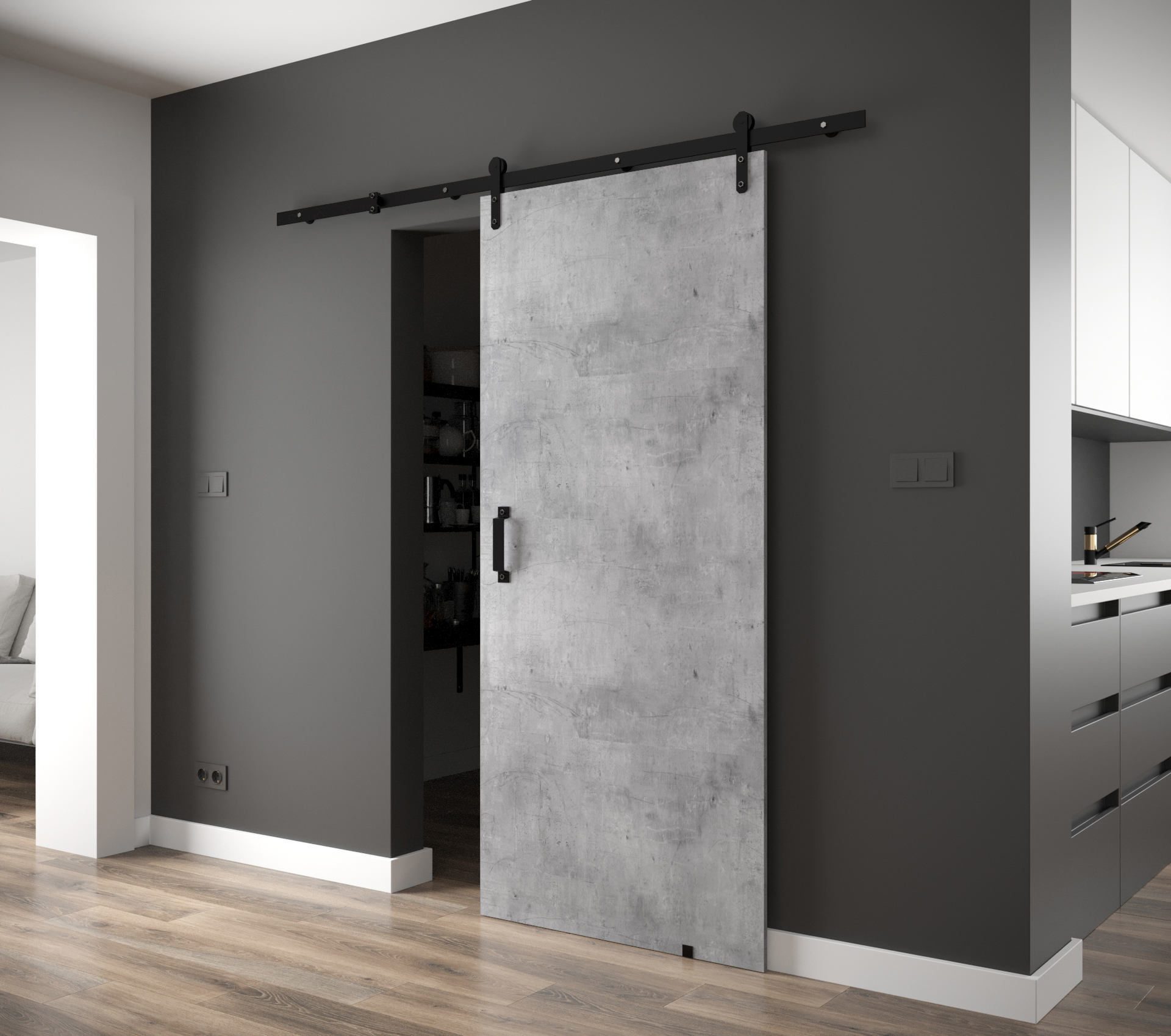 Abiks Posuvné dveře Pixel I Barva: beton + černá mat