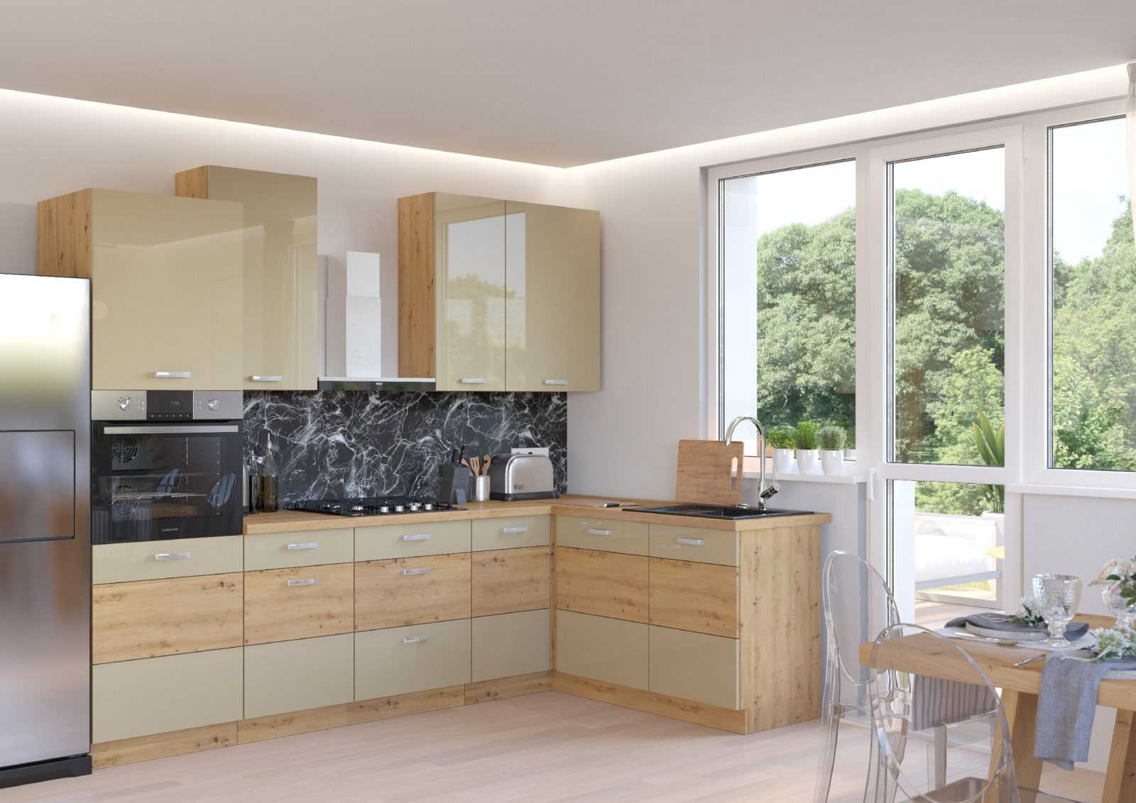 Lempert Rohová kuchyňská linka 275 x 140 cm Artisan 1 Barva: Dub Artisan + Cappucino lesk