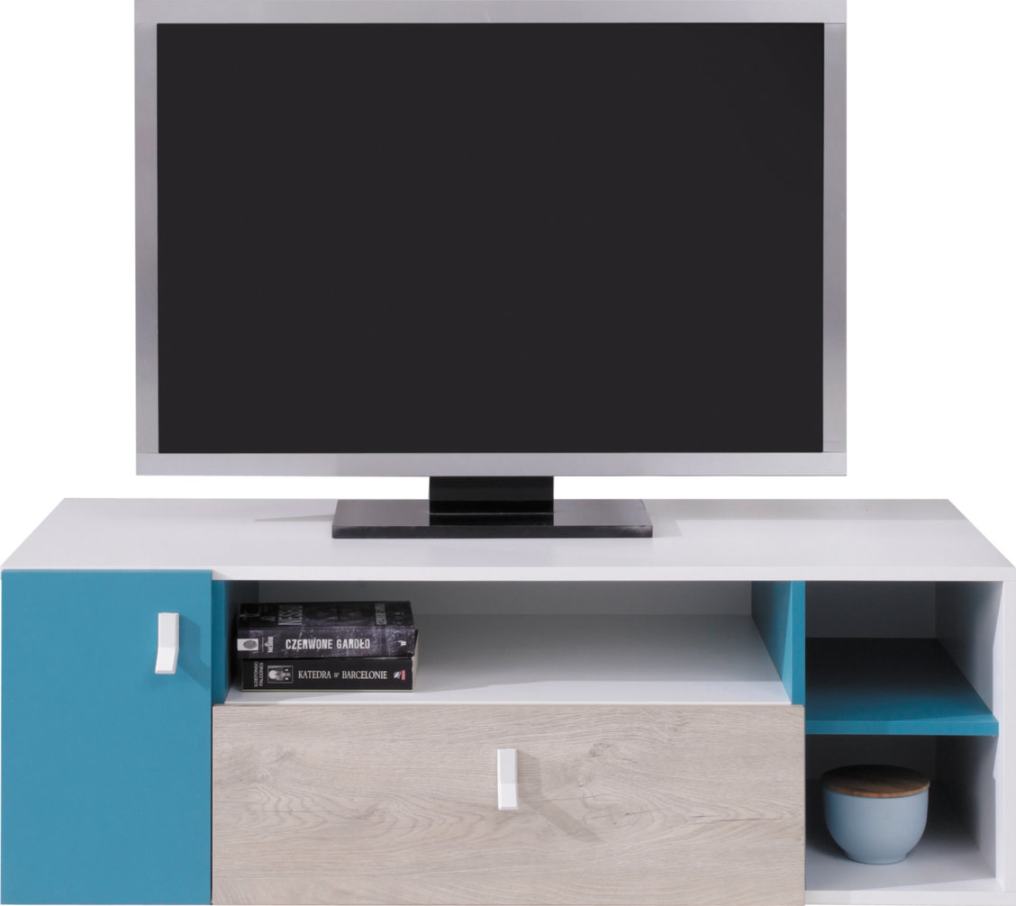 Meblar TV stolek Planet PL10 Barva: Bílá/Dub/Modrá