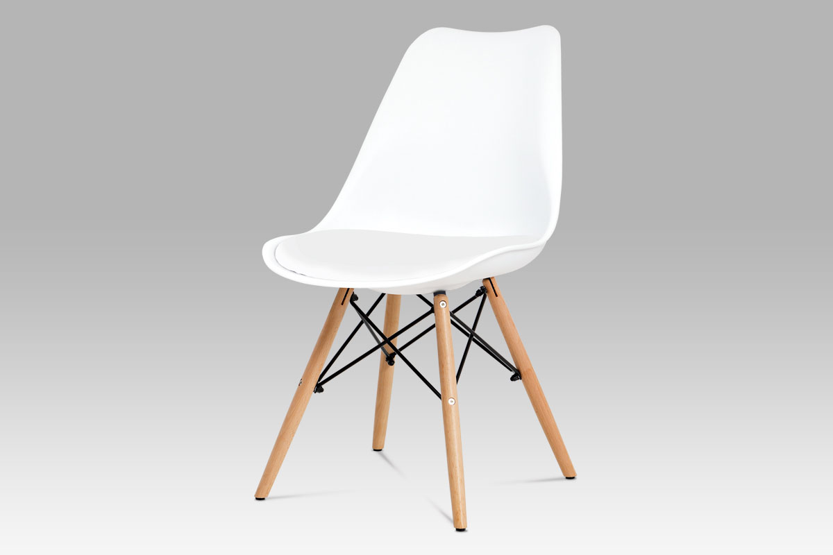 - Jídelní židle bílý plast / bílá koženka / natural - CT-741 WT