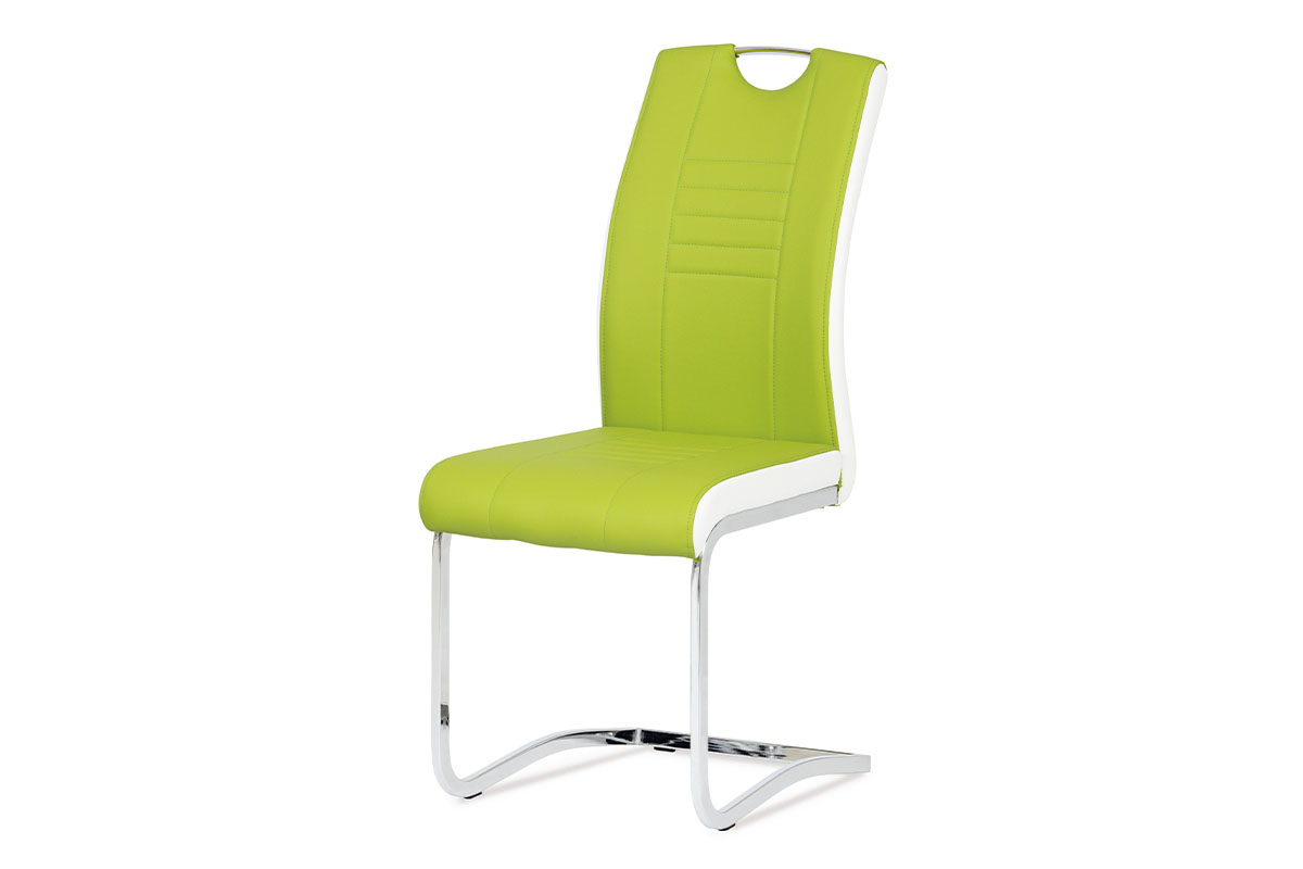 - Jídelní židle chrom / koženka limetková s bílými boky - DCL-406 LIM
