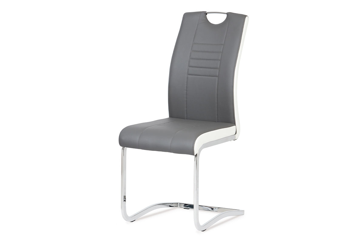 - Jídelní židle chrom / koženka šedá s bílými boky - DCL-406 GREY