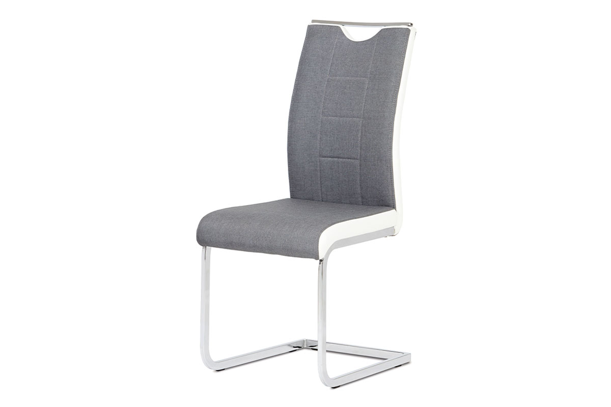 - Jídelní židle chrom / šedá látka + bílá koženka - DCL-410 GREY2