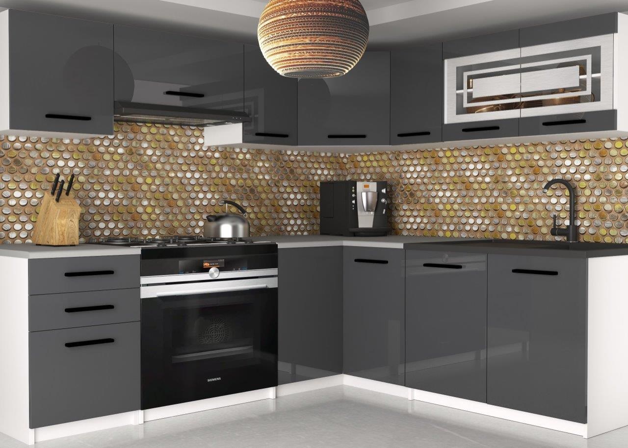 Rohová kuchyňská linka 130 x 170 cm Lidia 2 Barva: Šedý lesk