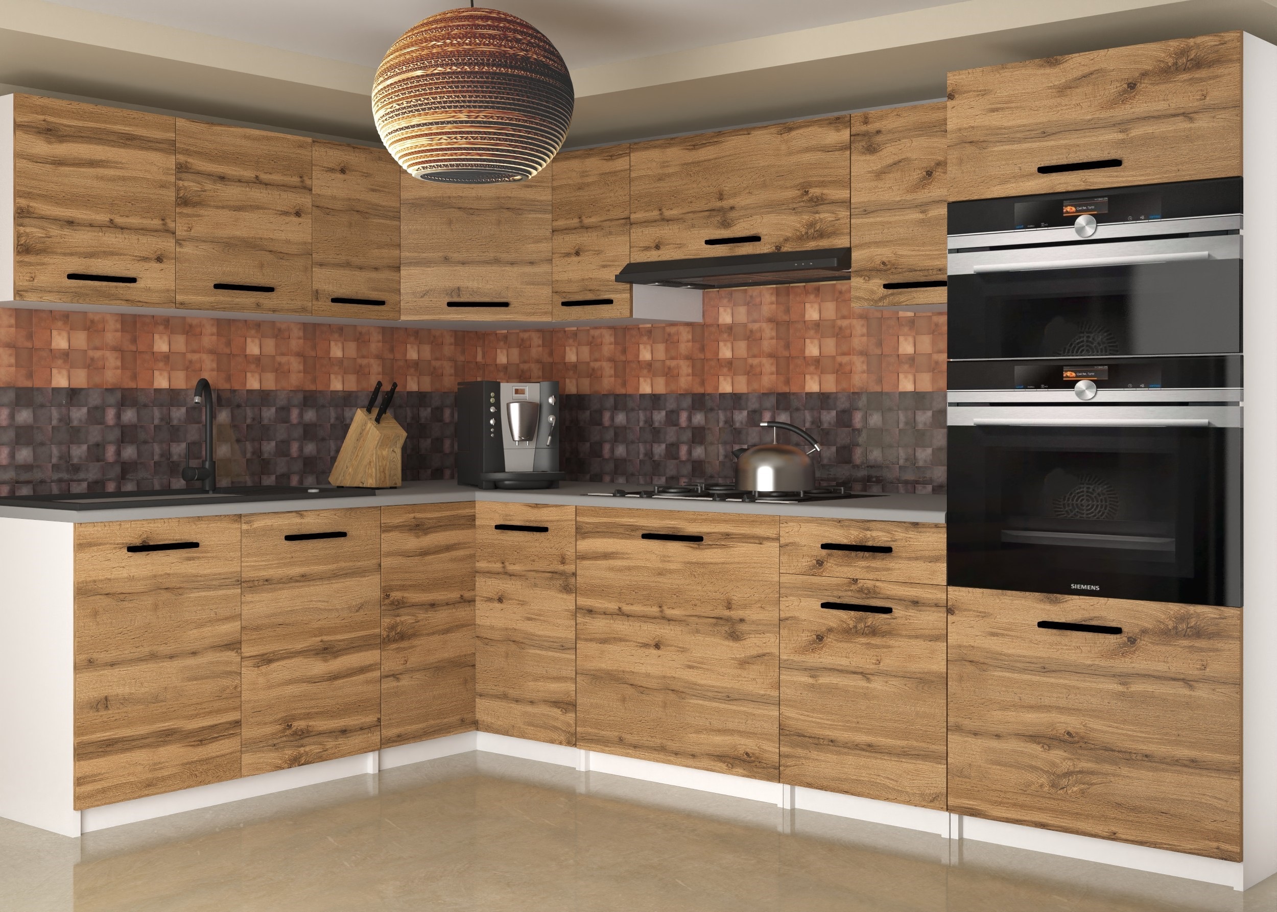 Rohová kuchyňská linka 170 x 250 cm Uniqagrande Barva: Dub wotan