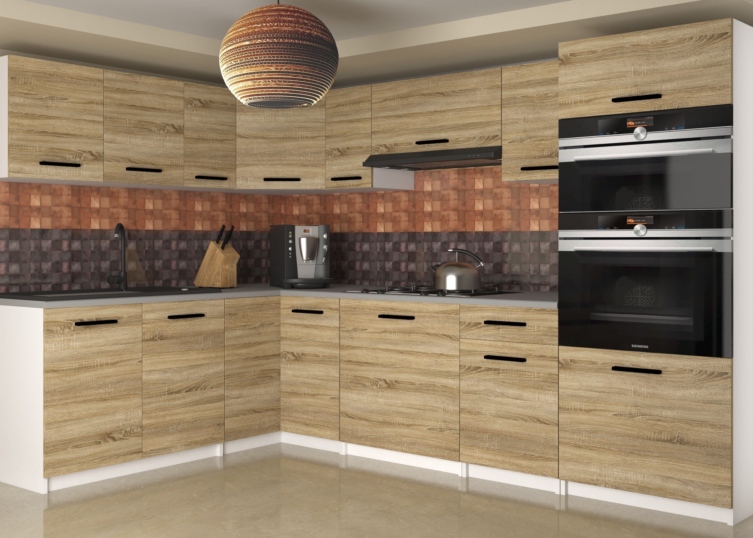 Rohová kuchyňská linka 170 x 250 cm Uniqagrande Barva: dub sonoma