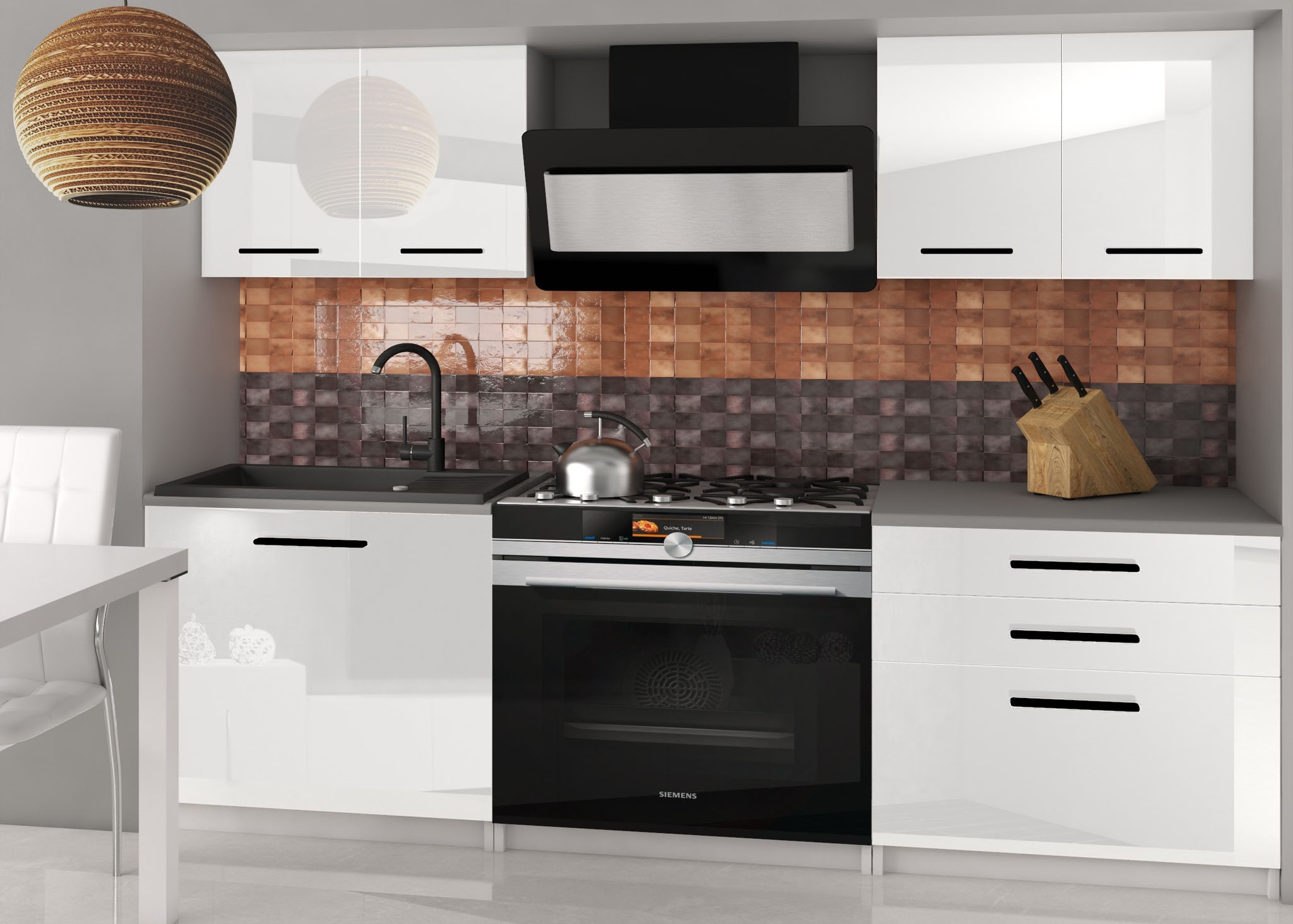 Rovná kuchyňská linka 120 cm Tiesto 2 Barva: Bílý lesk