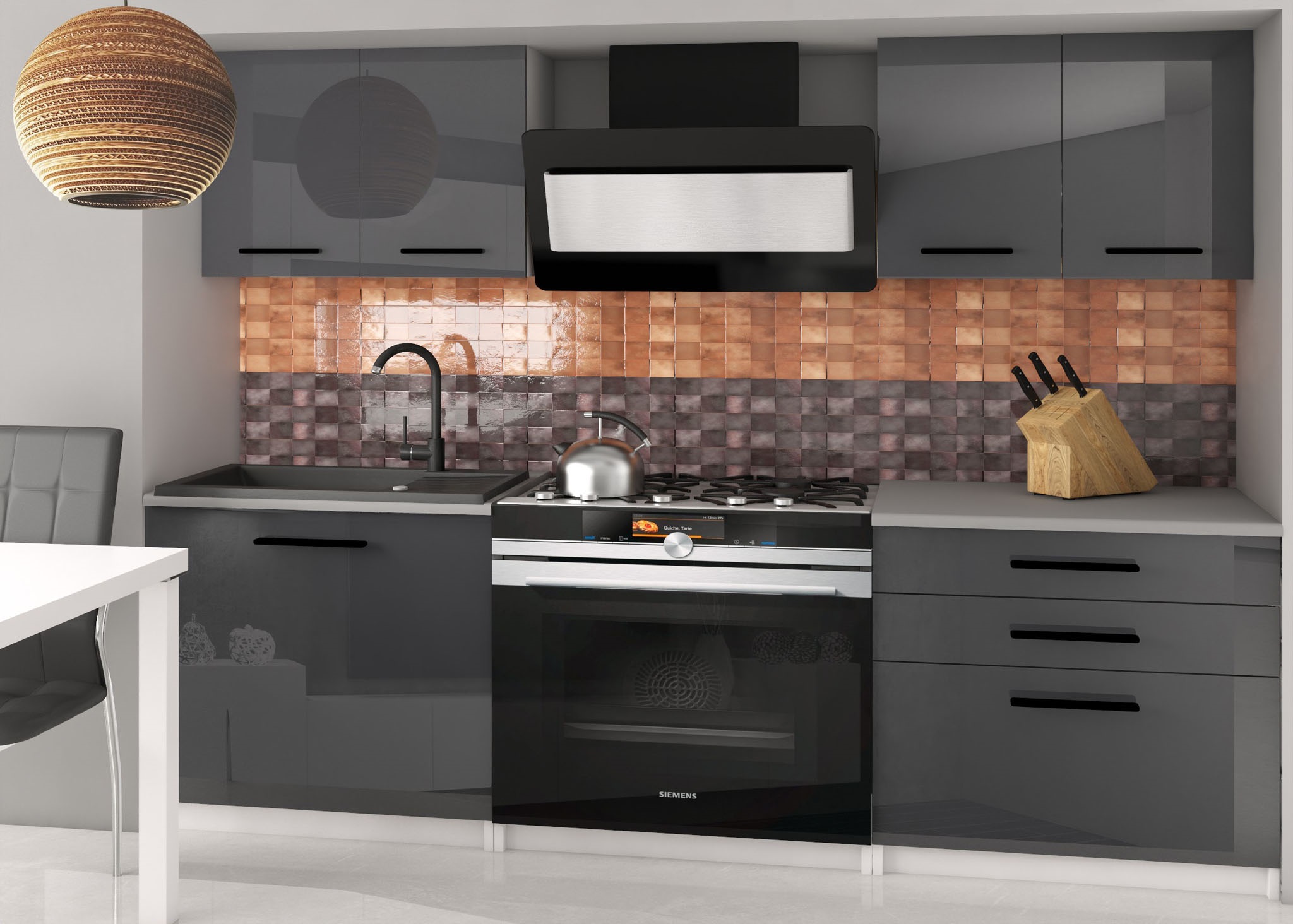 Rovná kuchyňská linka 120 cm Tiesto 2 Barva: Šedý lesk