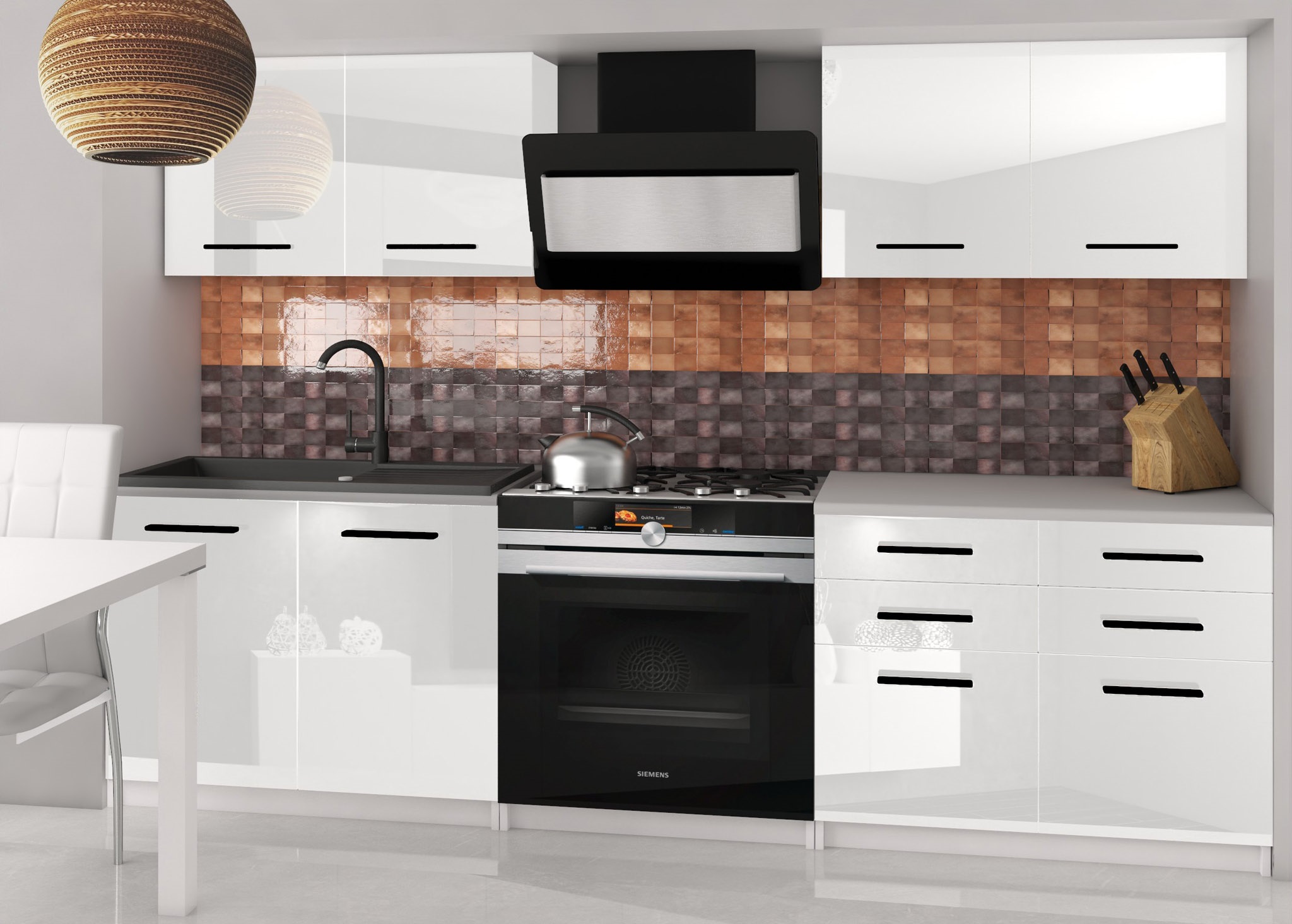 Rovná kuchyňská linka 160 cm Kompakto 2 Barva: Bílý lesk