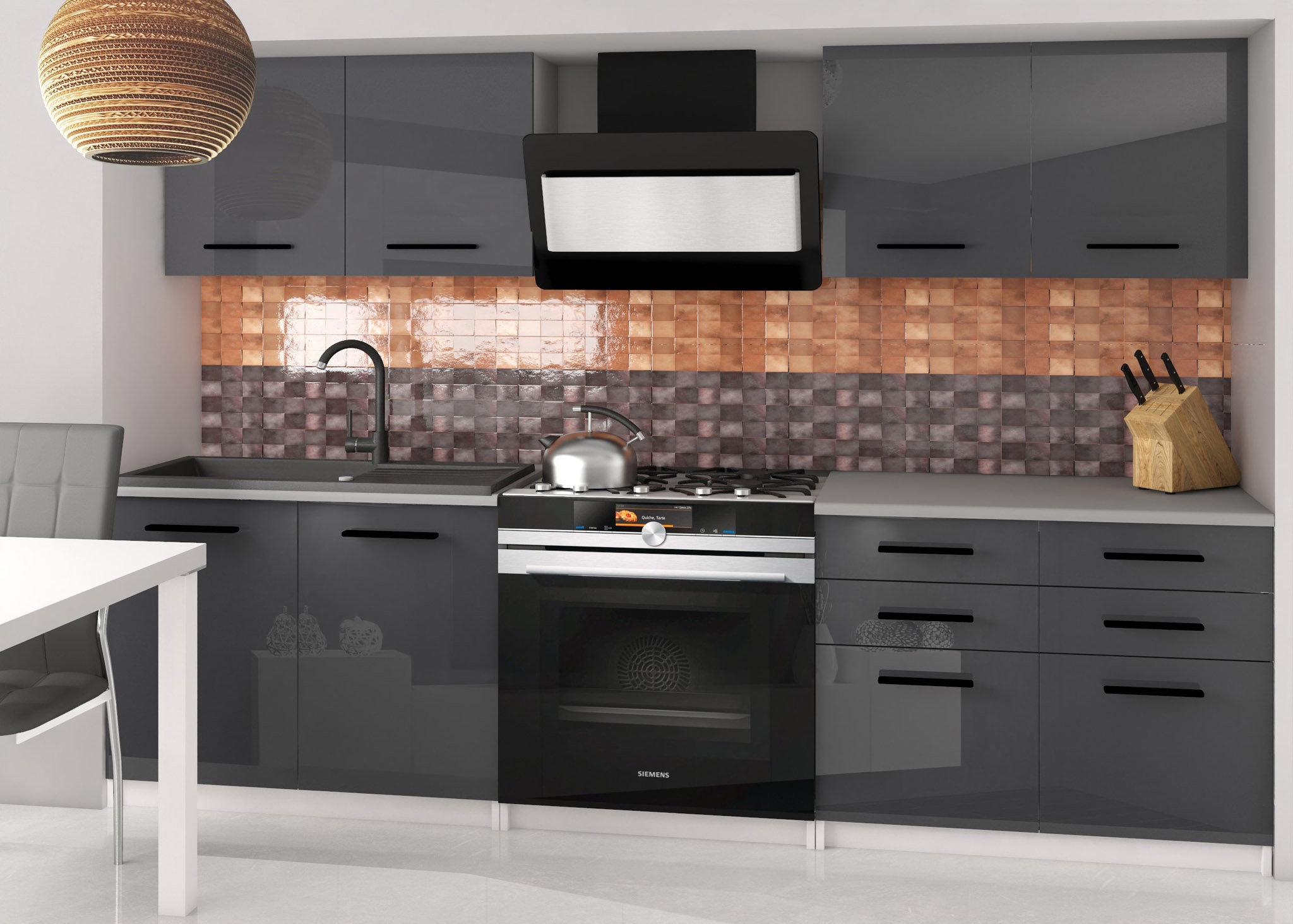 Rovná kuchyňská linka 160 cm Kompakto 2 Barva: Šedý lesk