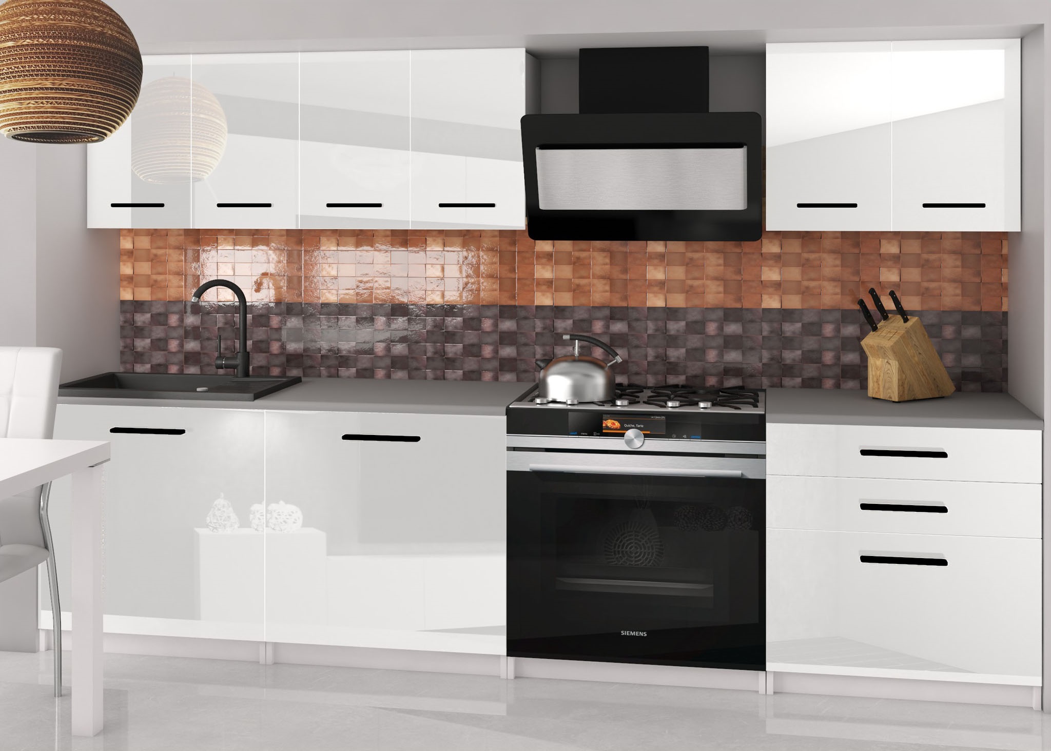 Rovná kuchyňská linka 180 cm Sonik 2 Barva: Bílý lesk