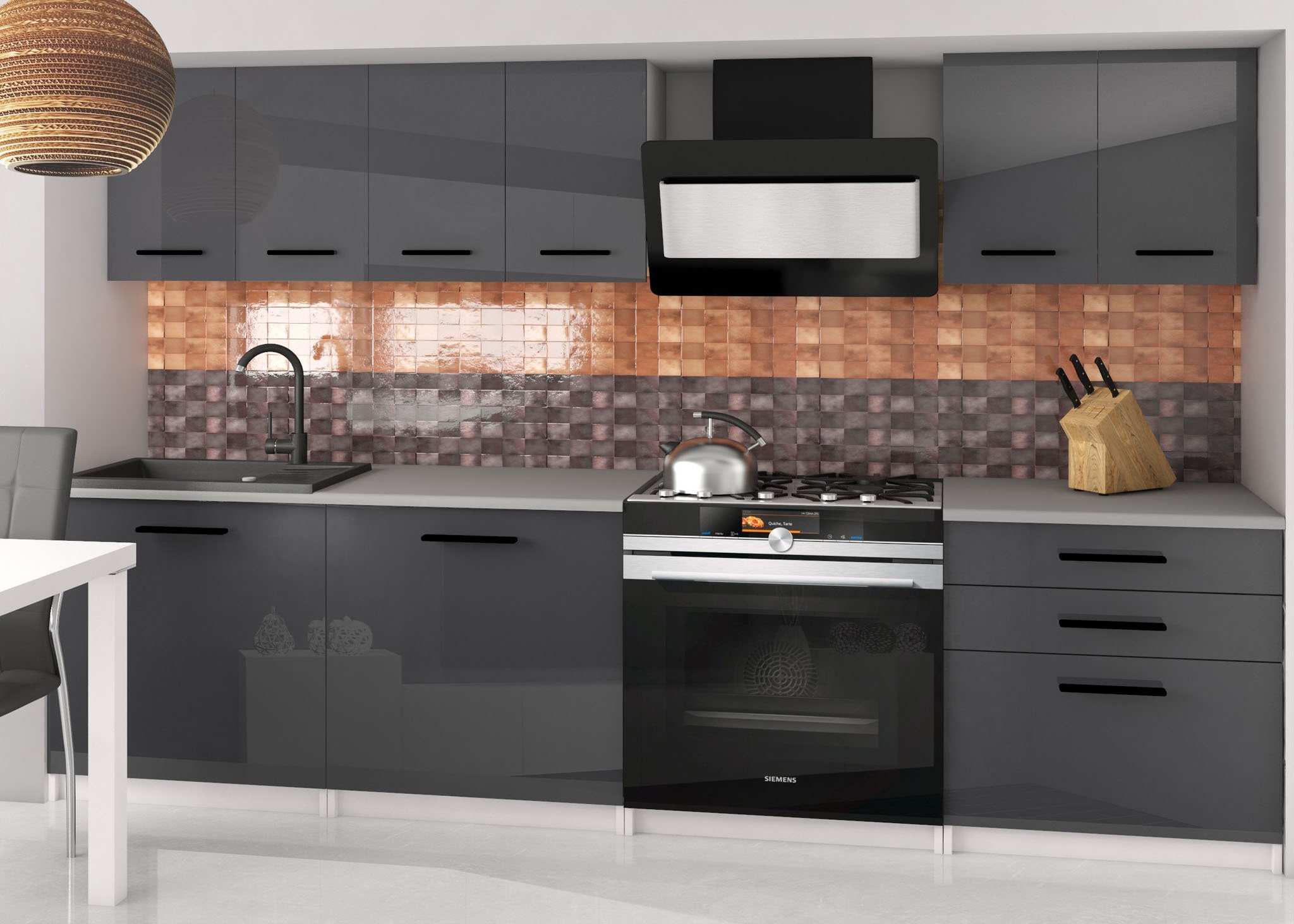 Rovná kuchyňská linka 180 cm Sonik 2 Barva: Šedý lesk