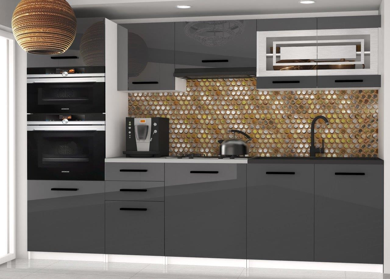 Rovná kuchyňská linka 240 cm Paula 2 Barva: Šedý lesk