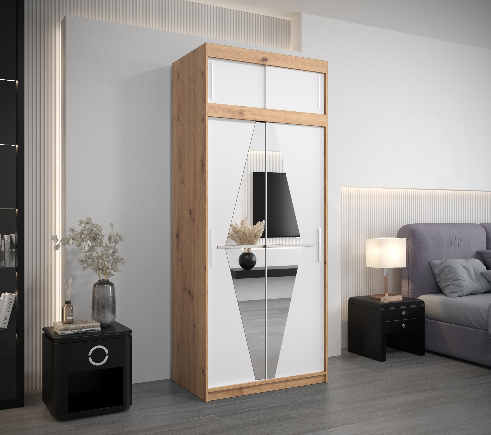 Šatní skříň Abi Bo s nástavcem Barva: Dub - Artisan