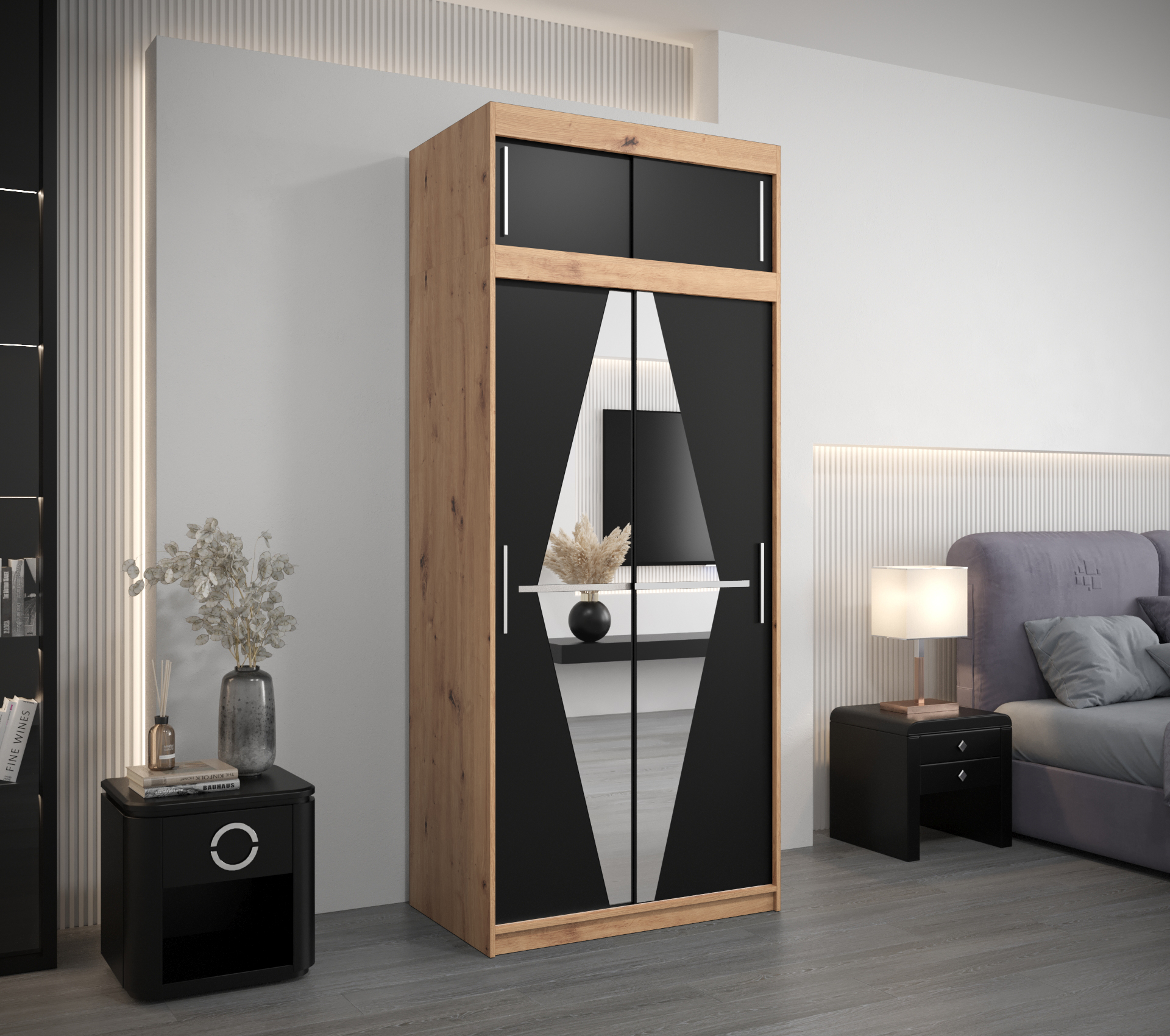 Šatní skříň Abi Bo s nástavcem Barva: Dub - Artisan