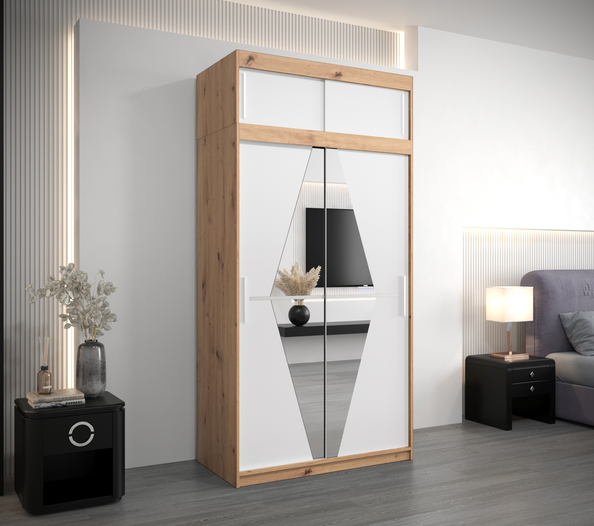 Šatní skříň Abi Bo s nástavcem Barva: Dub - Artisan