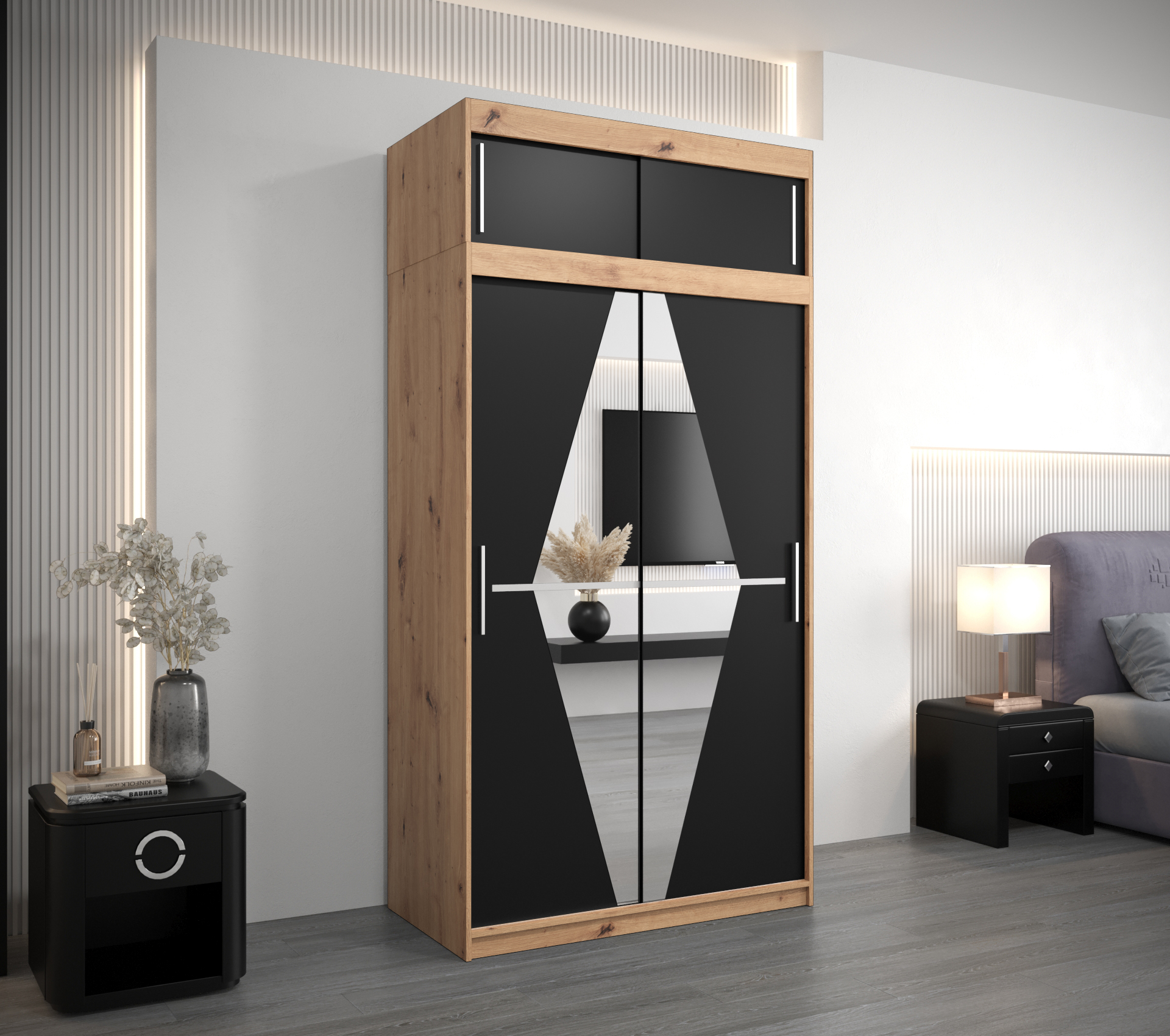 Šatní skříň Abi Bo s nástavcem Barva: Dub - Artisan