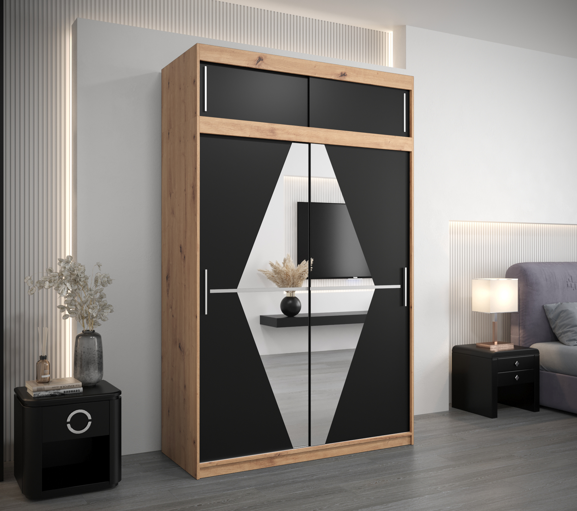 Šatní skříň Abi Bo s nástavcem Barva: Dub - Artisan