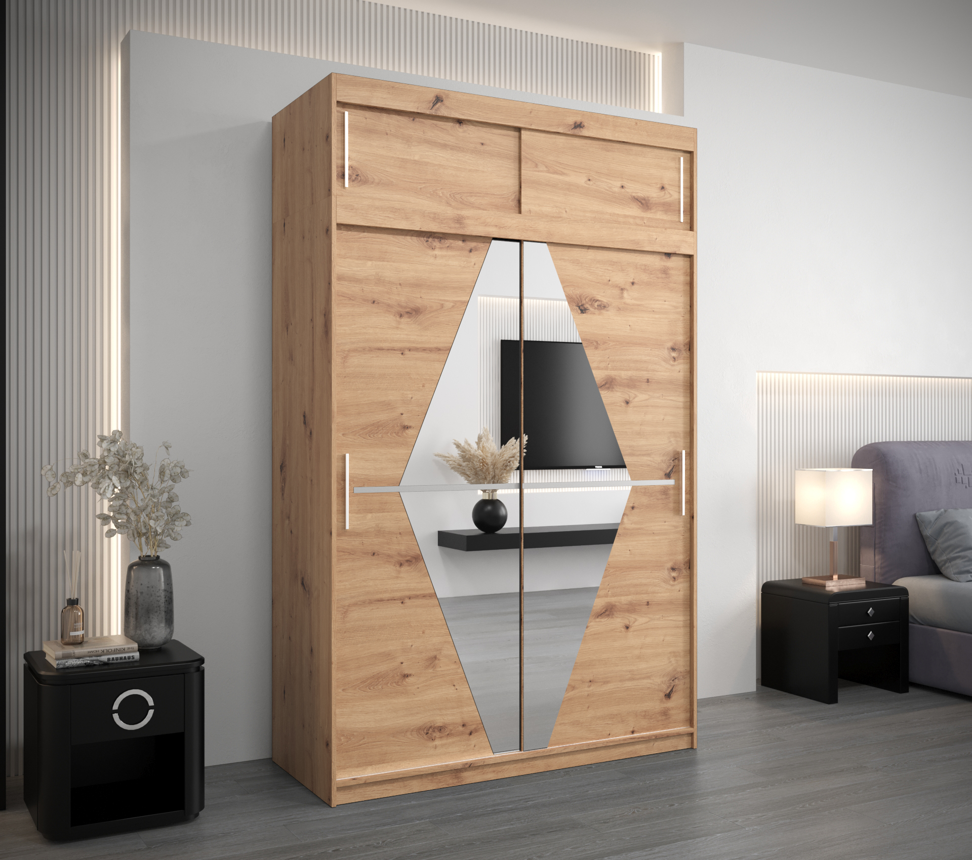 Šatní skříň Abi Bo s nástavcem Barva: Dub - Artisan