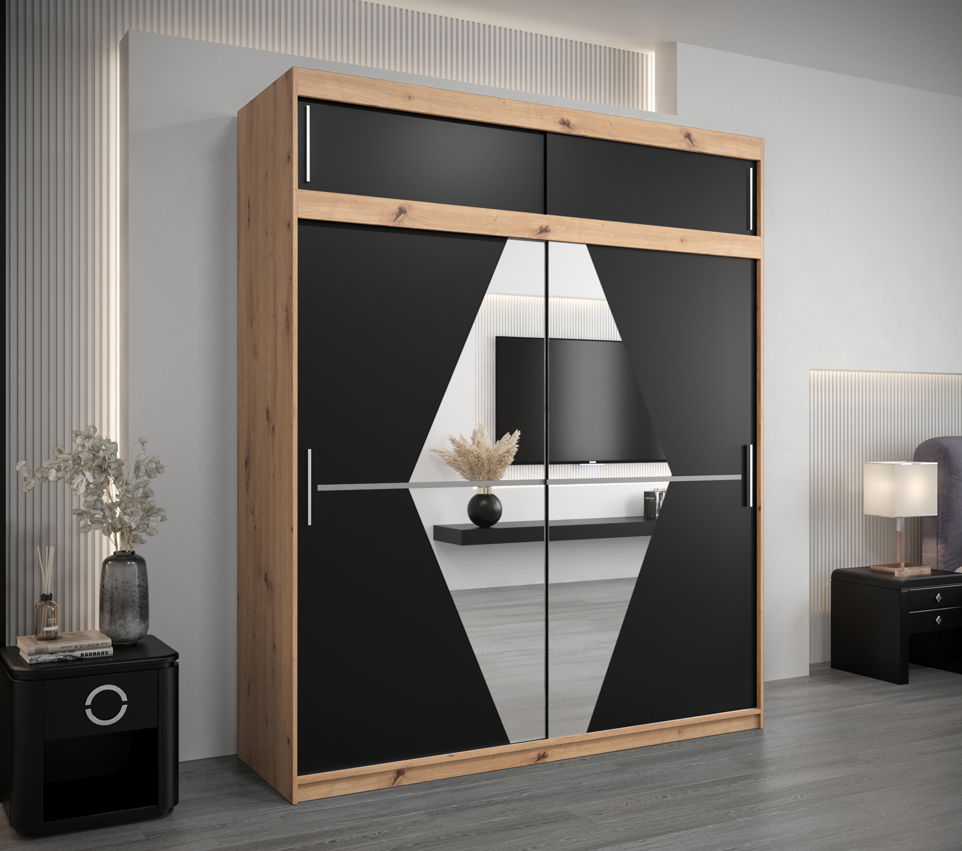 Šatní skříň Abi Bo s nástavcem Barva: Dub - Artisan