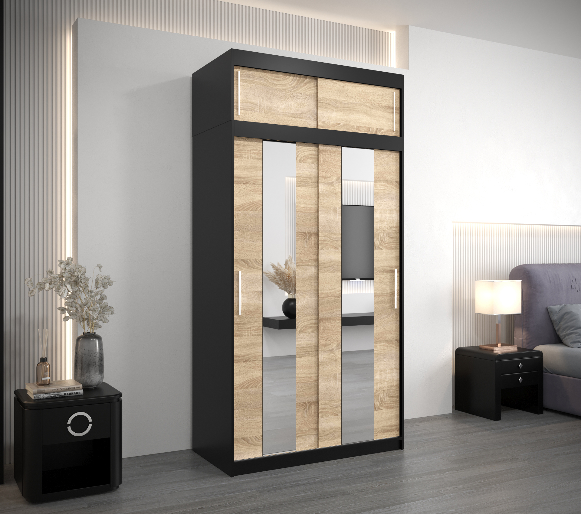 Šatní skříň Abi Po s nástavcem Barva: Černá