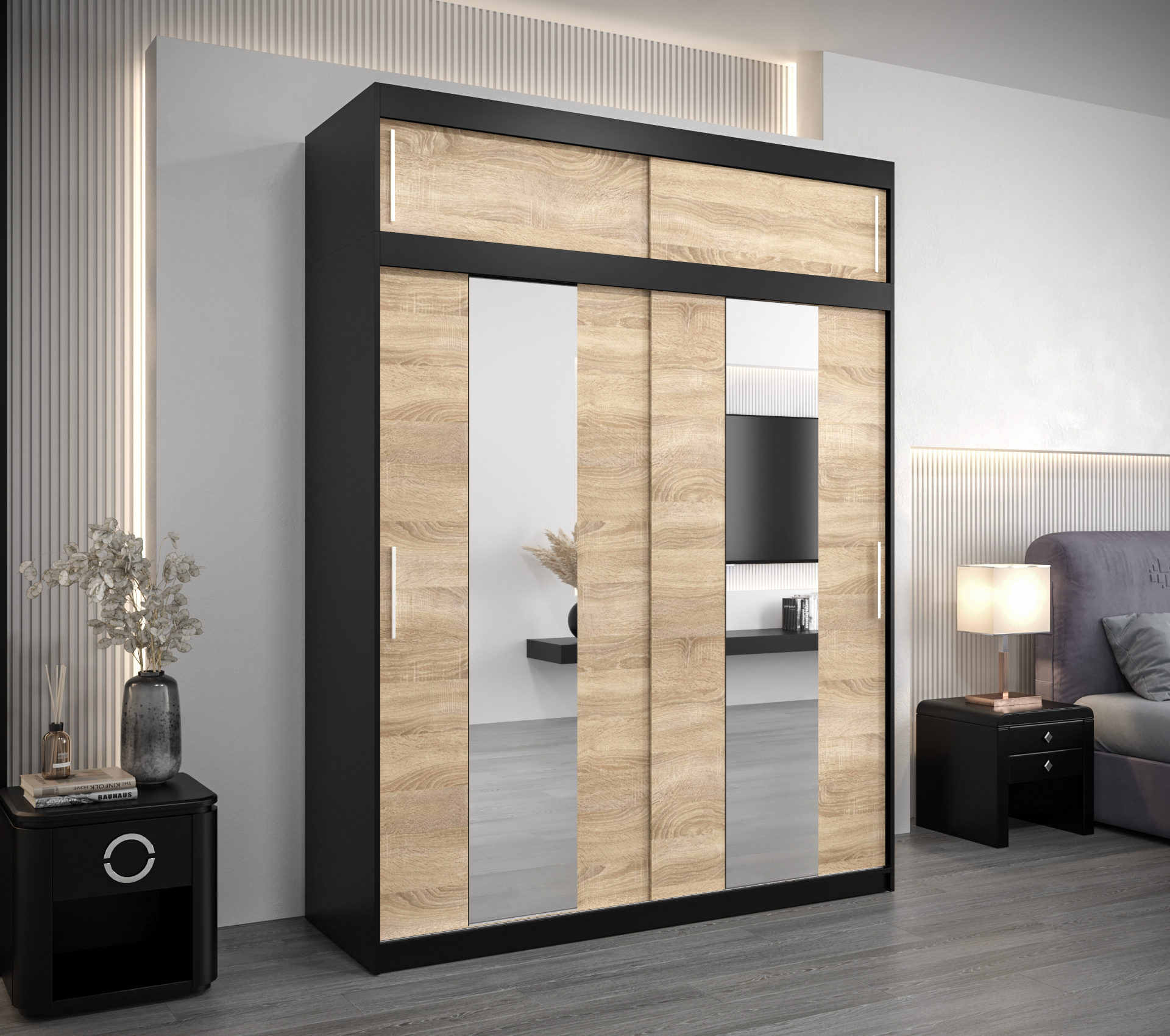 Šatní skříň Abi Po s nástavcem Barva: Černá