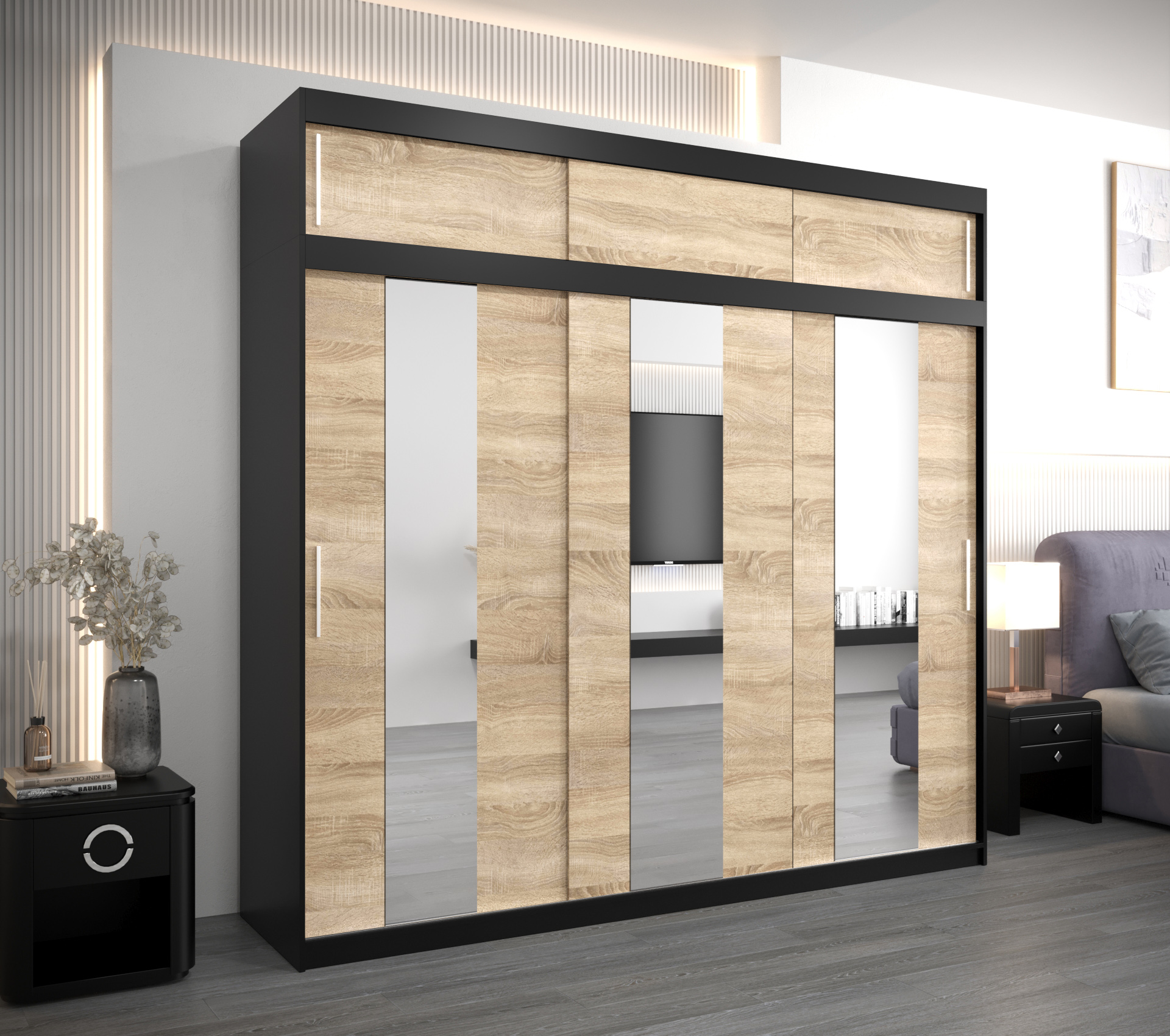 Šatní skříň Abi Po s nástavcem Barva: Černá