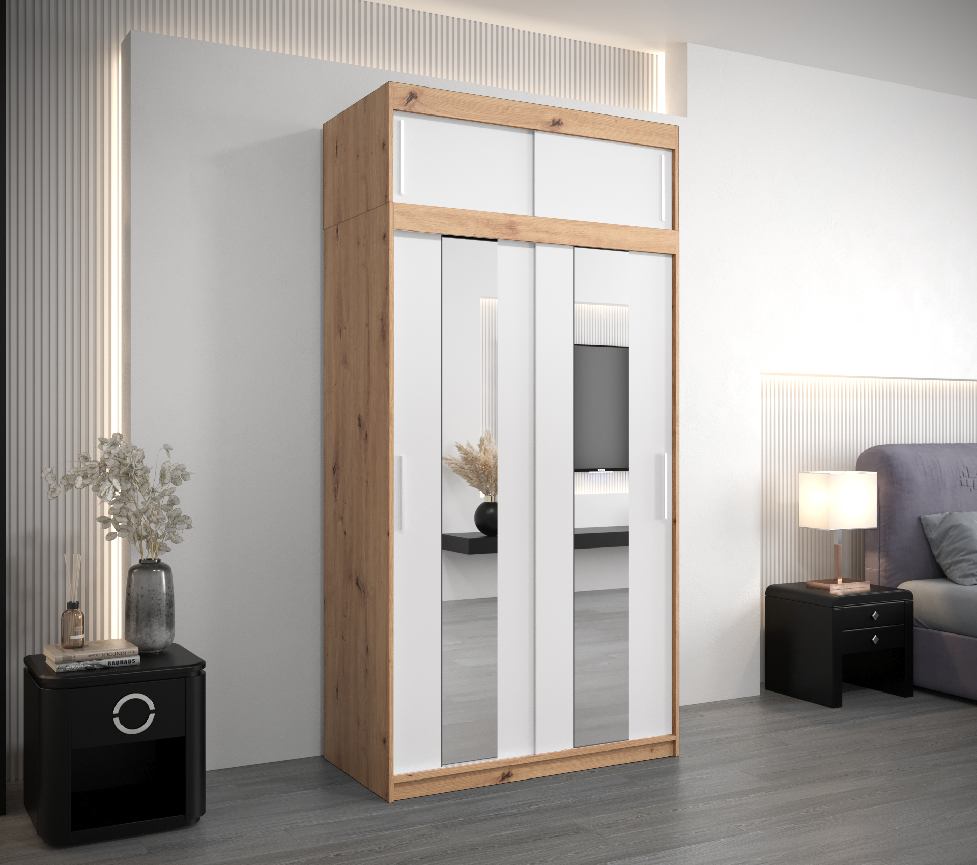 Šatní skříň Abi Po s nástavcem Barva: Dub - Artisan