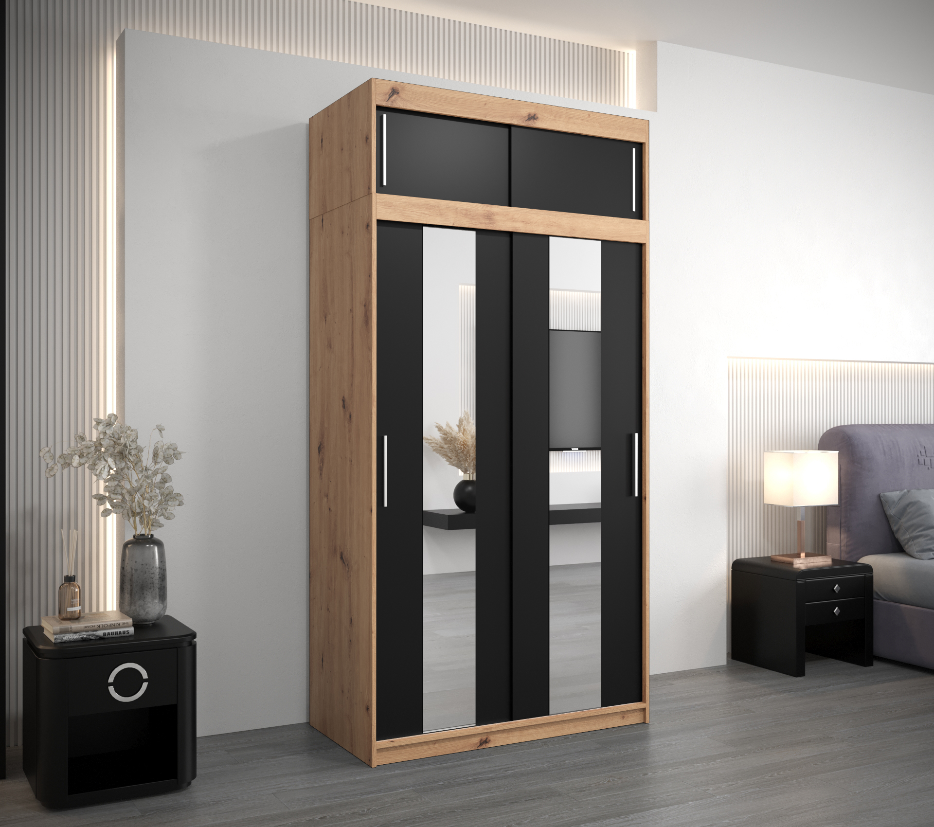 Šatní skříň Abi Po s nástavcem Barva: Dub - Artisan