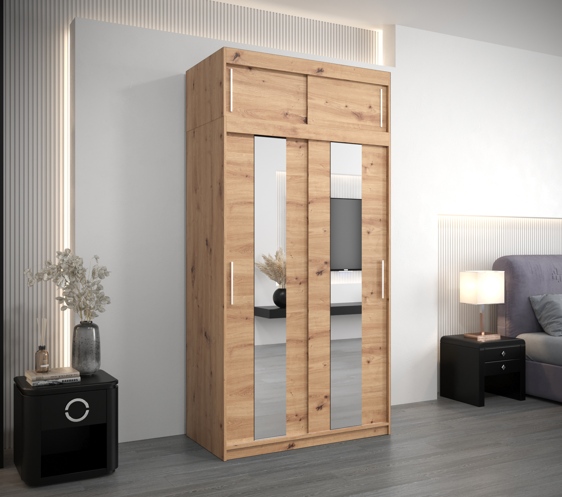 Šatní skříň Abi Po s nástavcem Barva: Dub - Artisan