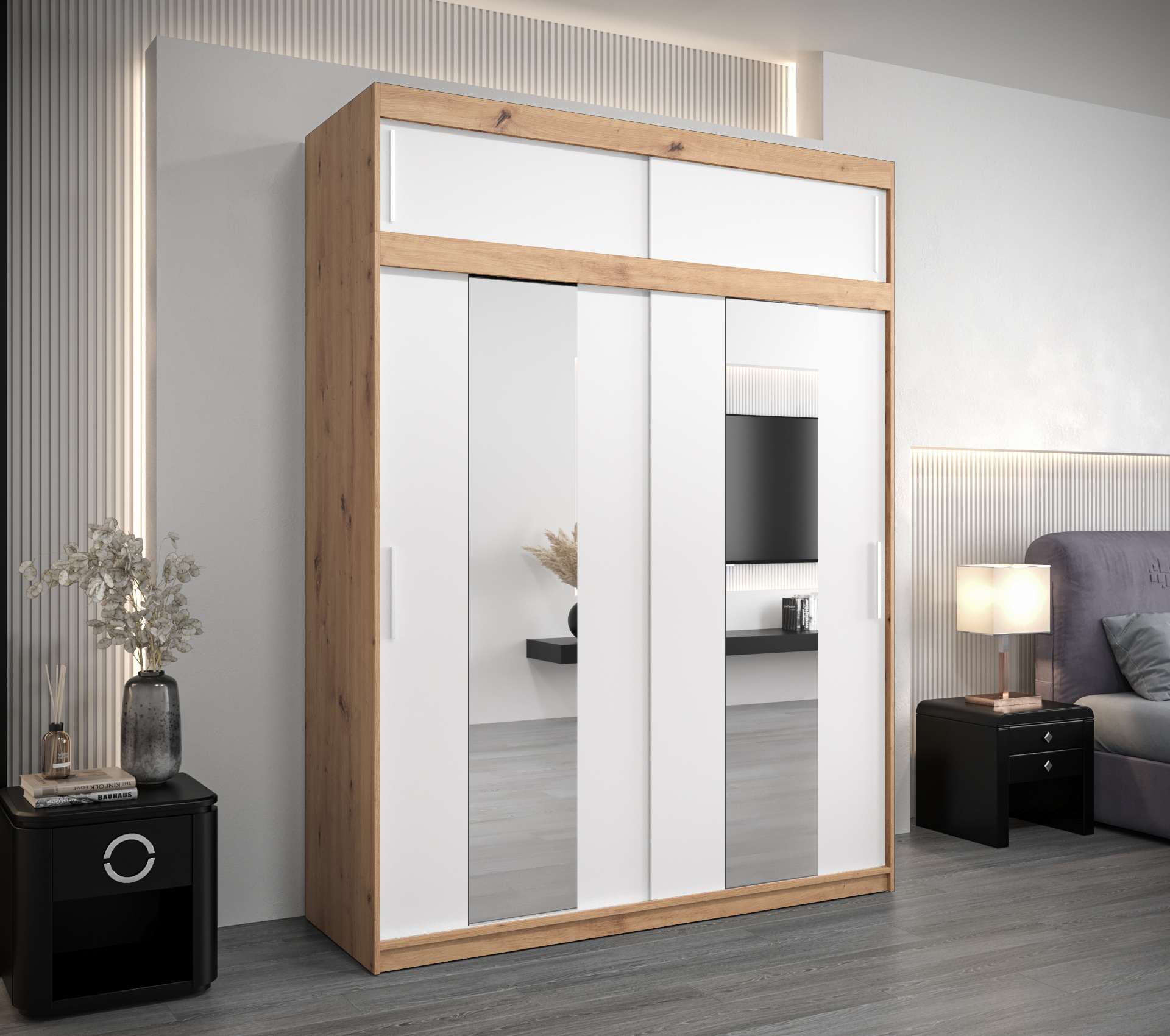 Šatní skříň Abi Po s nástavcem Barva: Dub - Artisan