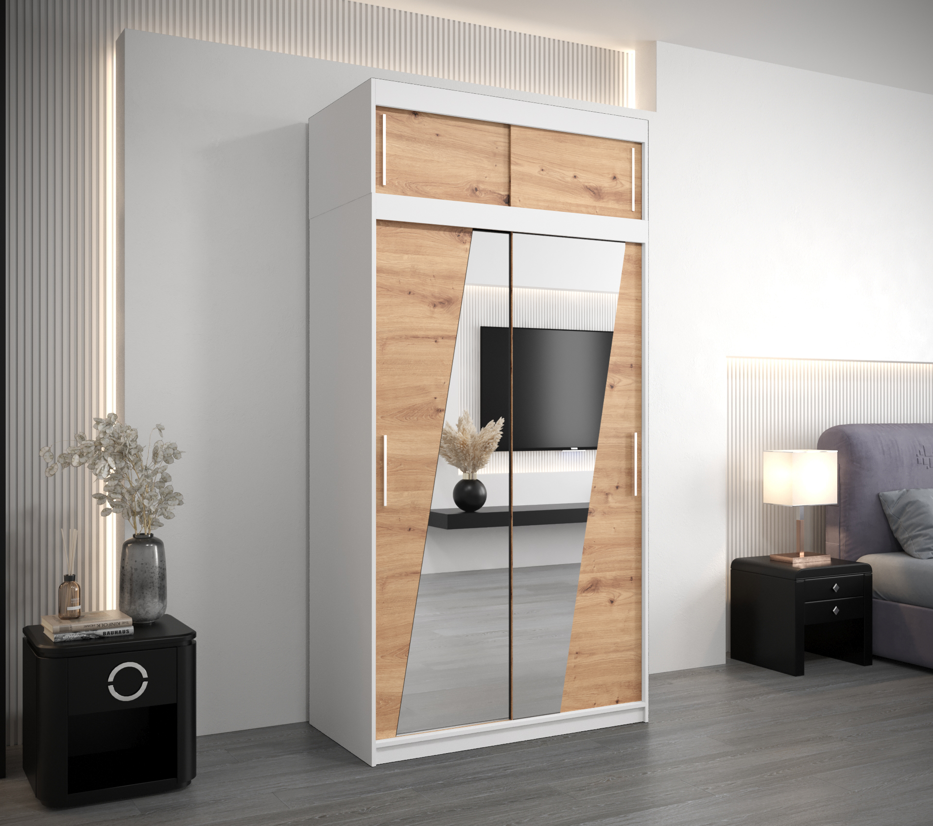 Šatní skříň Abi R0 s nástavcem Barva: Bílá