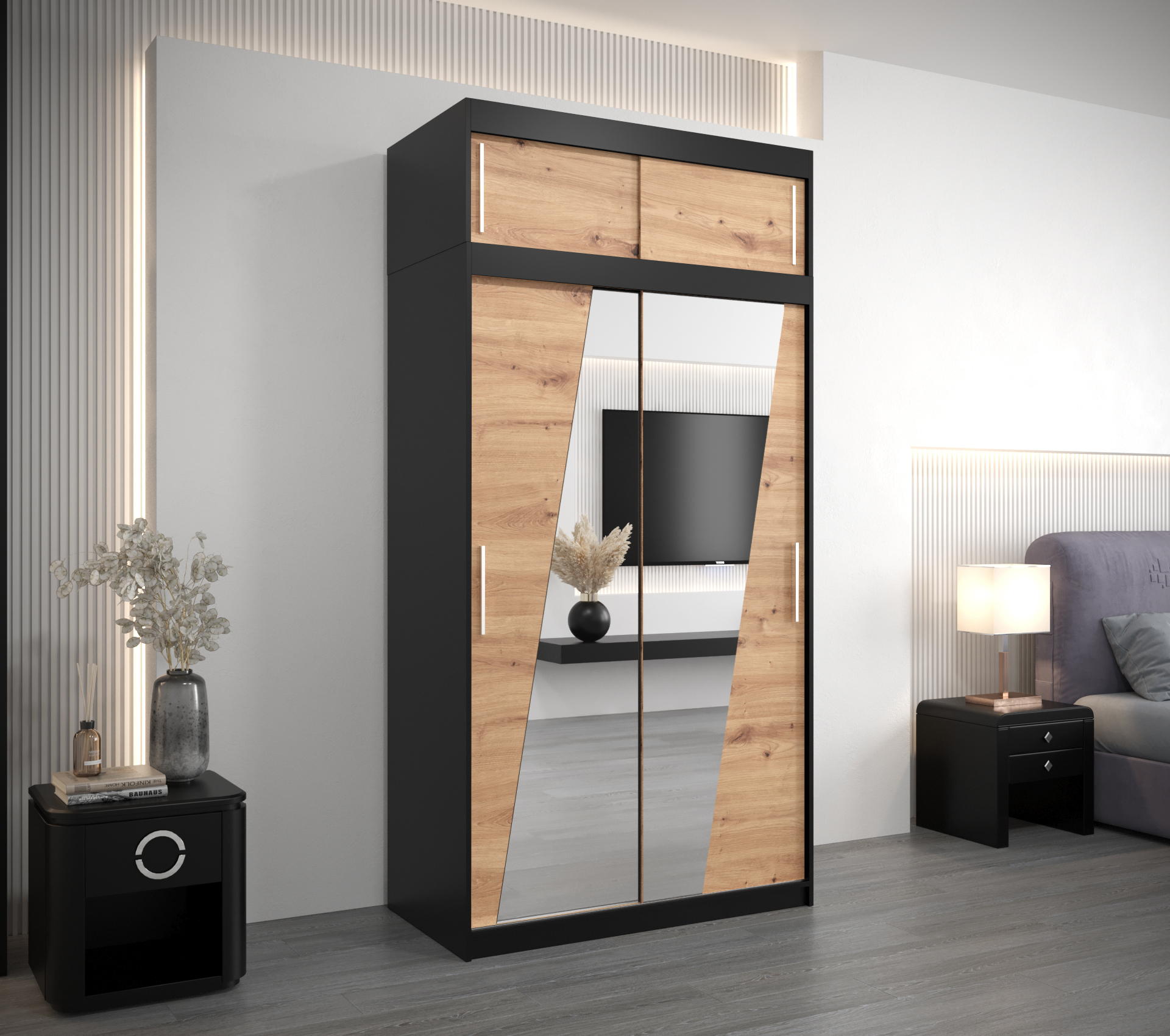 Šatní skříň Abi R0 s nástavcem Barva: Černá