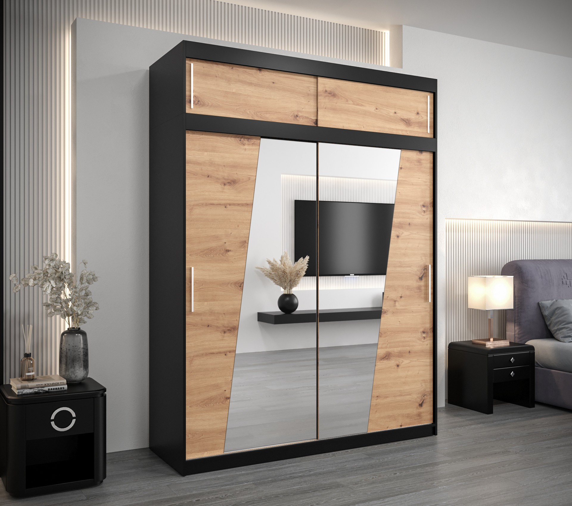 Šatní skříň Abi R0 s nástavcem Barva: Černá