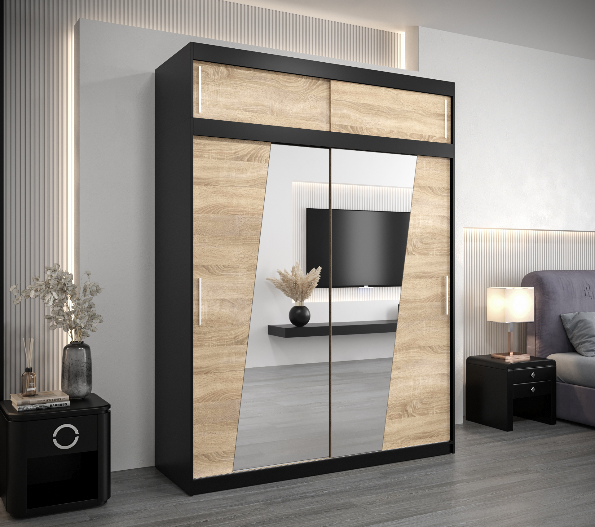 Šatní skříň Abi R0 s nástavcem Barva: Černá