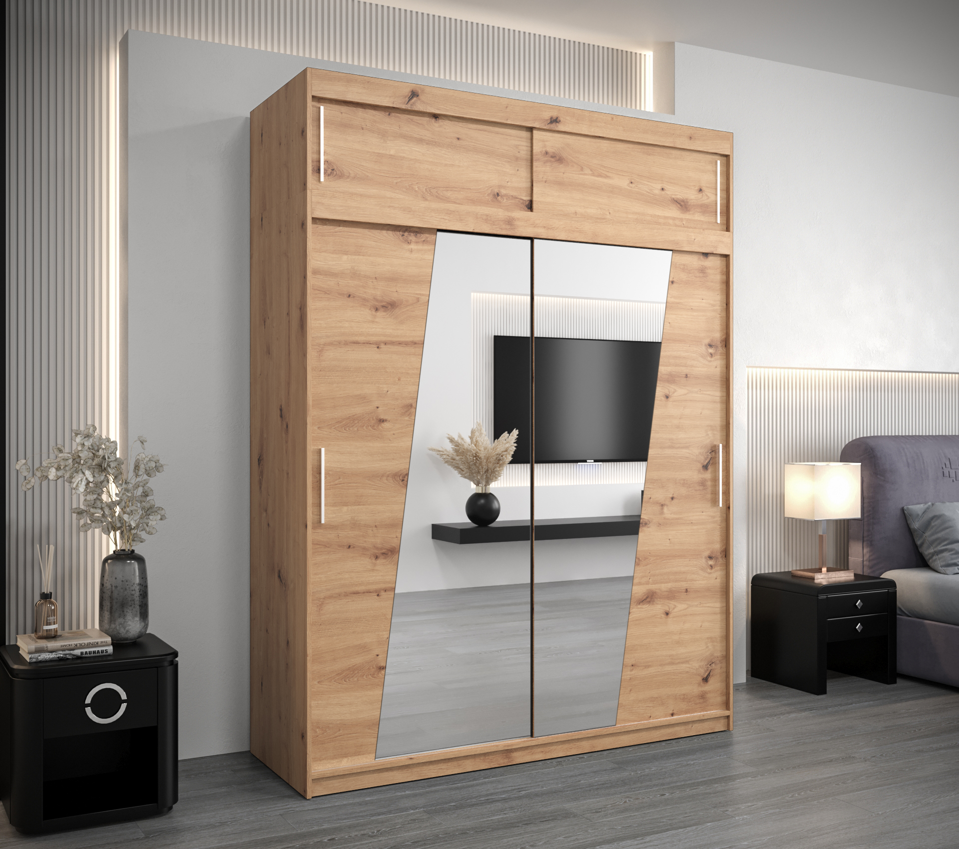 Šatní skříň Abi R0 s nástavcem Barva: Dub - Artisan