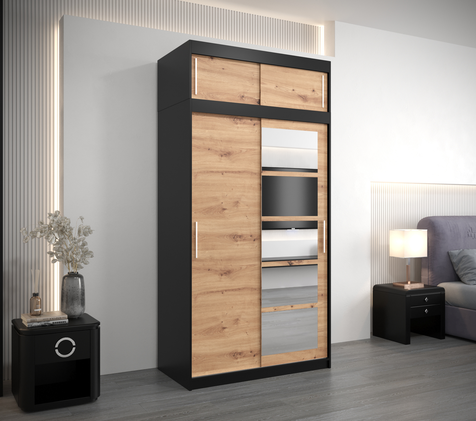 Šatní skříň Abi Ro1 s nástavcem Barva: Černá