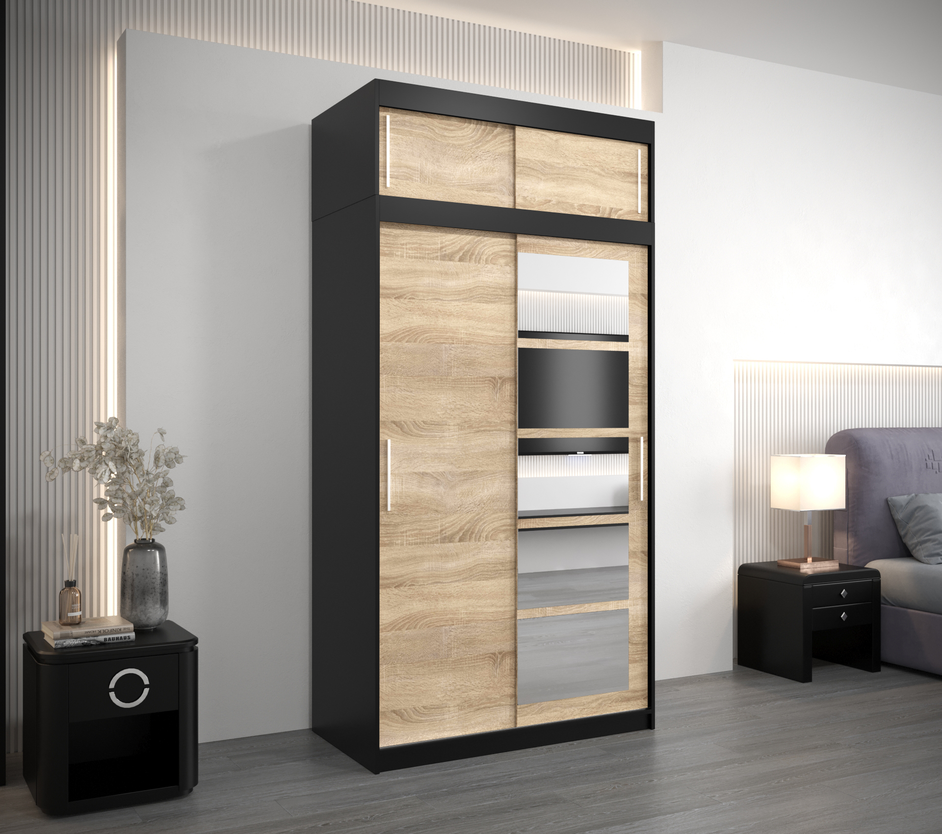 Šatní skříň Abi Ro1 s nástavcem Barva: Černá