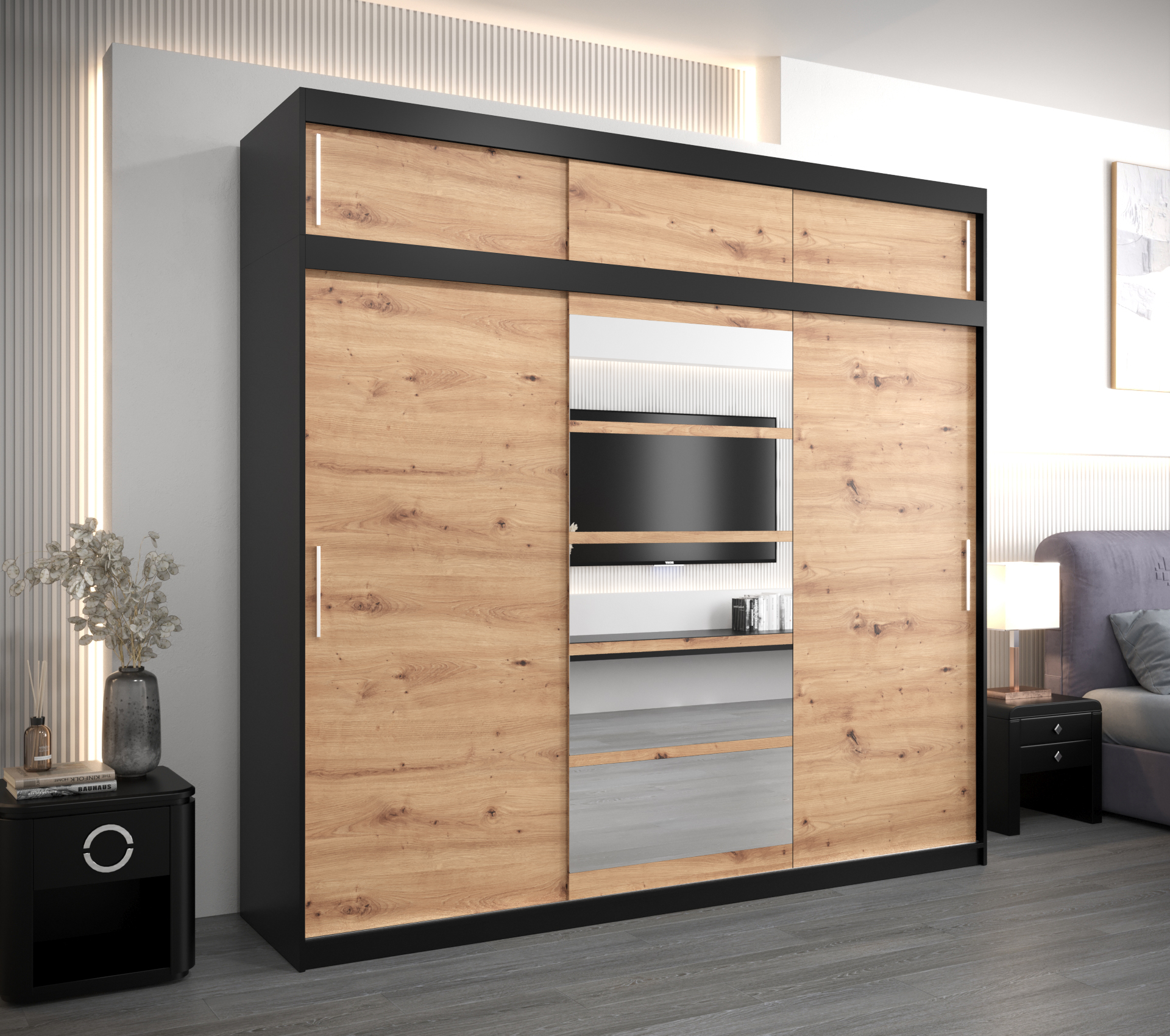 Šatní skříň Abi Ro1 s nástavcem Barva: Černá