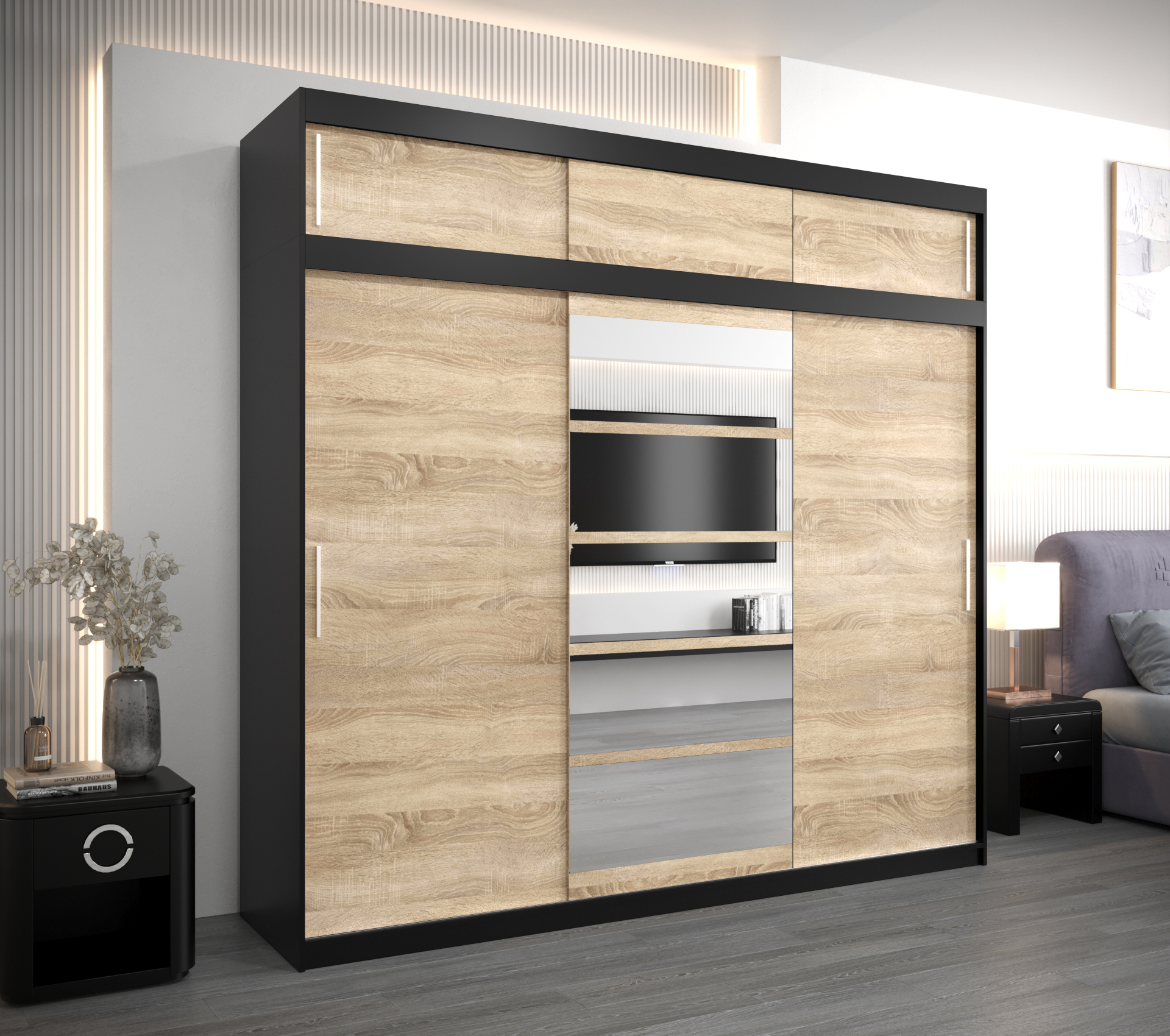 Šatní skříň Abi Ro1 s nástavcem Barva: Černá