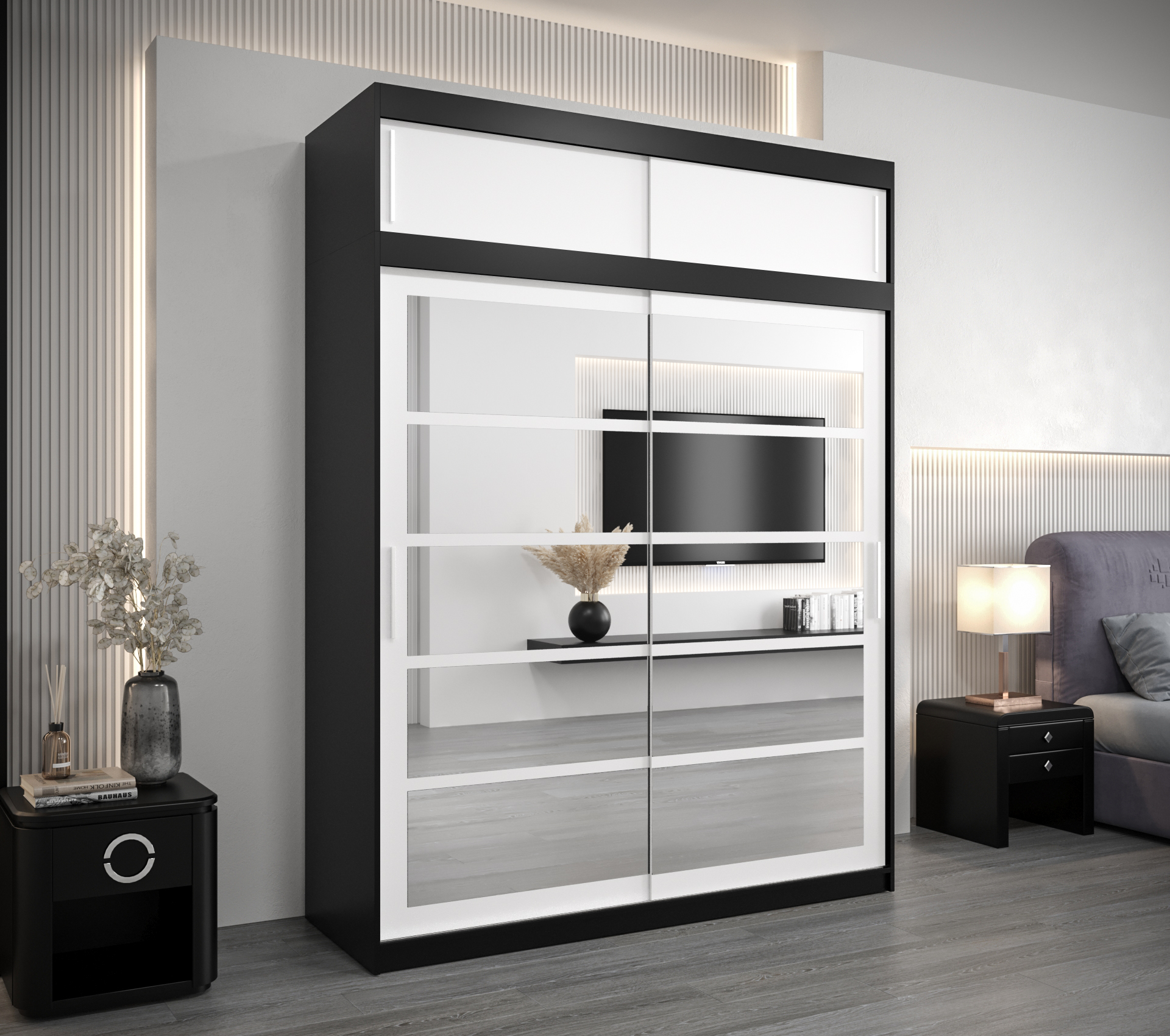 Šatní skříň Abi Ro2 s nástavcem Barva: Černá