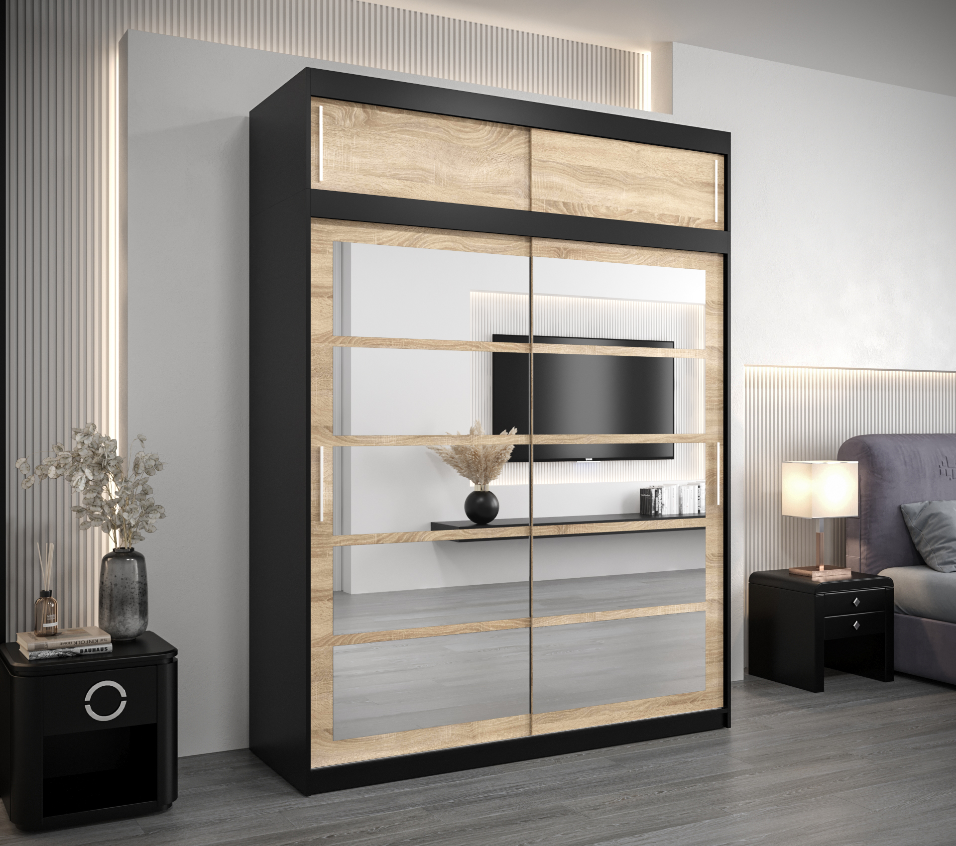 Šatní skříň Abi Ro2 s nástavcem Barva: Černá