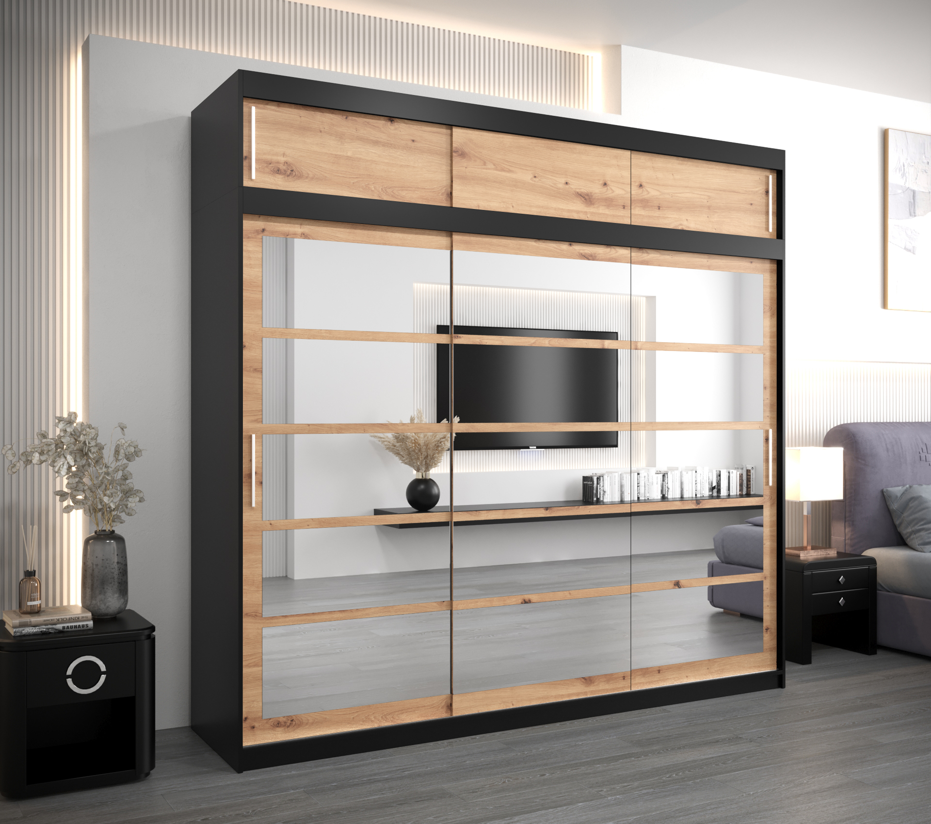 Šatní skříň Abi Ro2 s nástavcem Barva: Černá