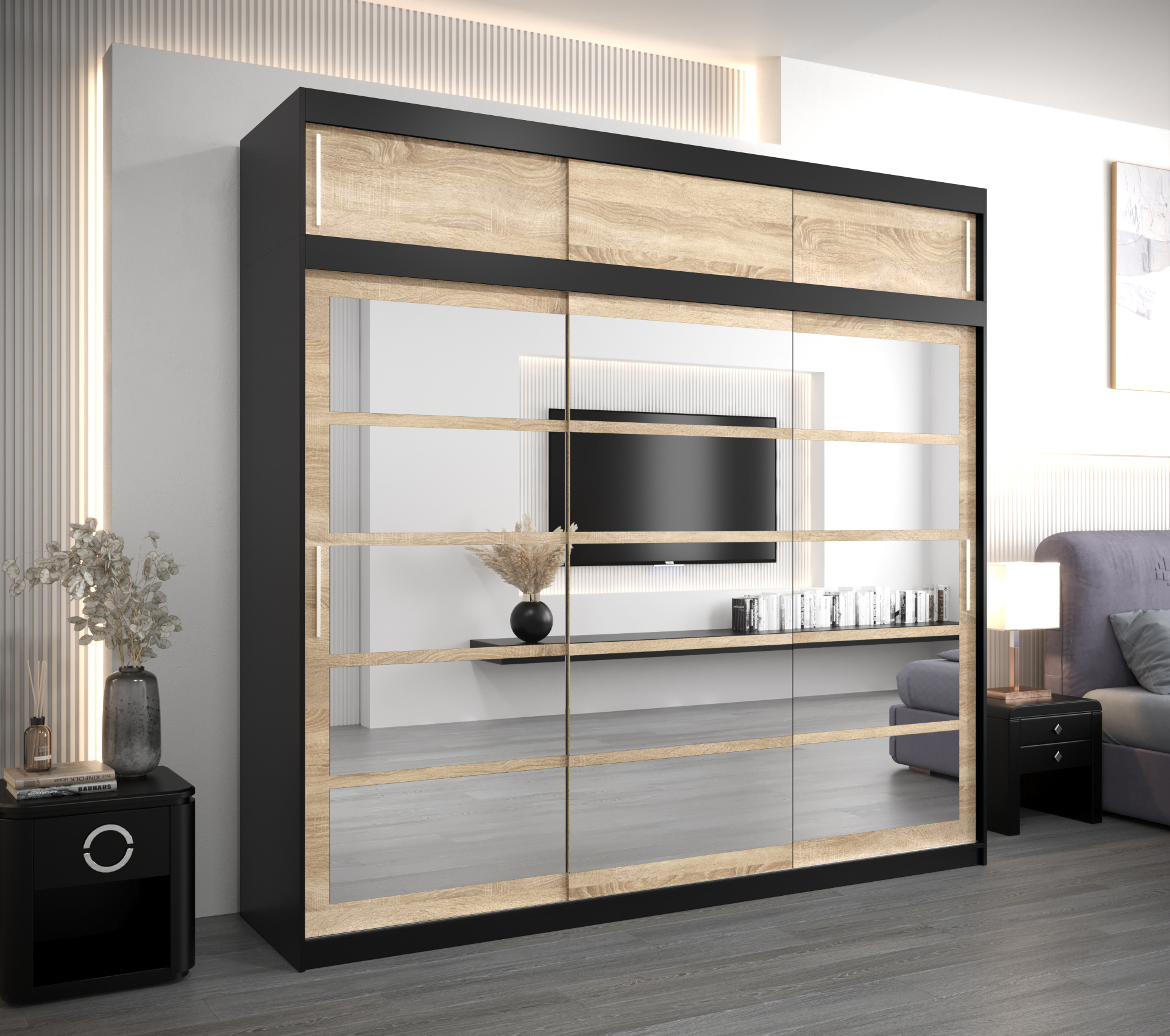 Šatní skříň Abi Ro2 s nástavcem Barva: Černá