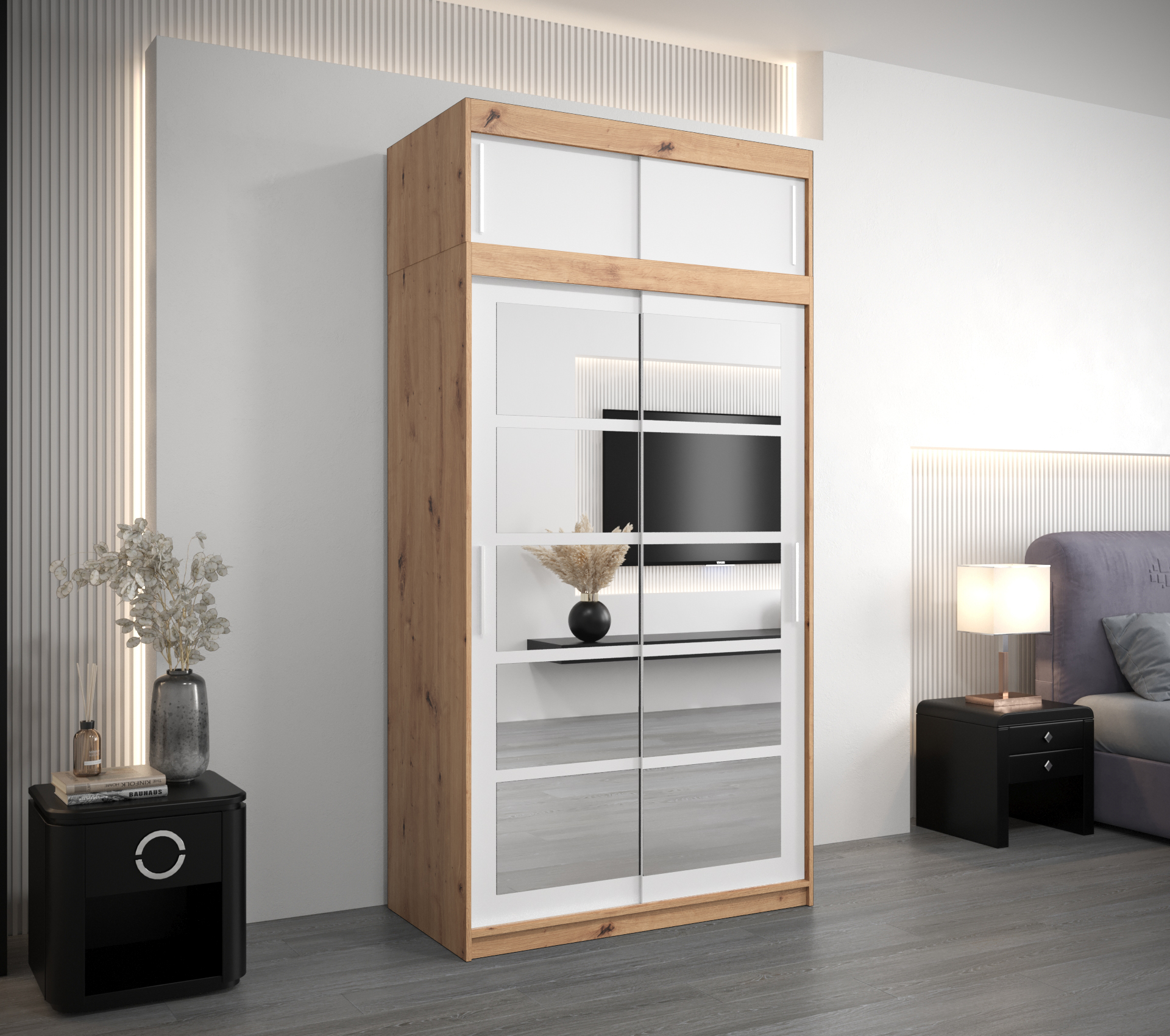 Šatní skříň Abi Ro2 s nástavcem Barva: Dub - Artisan