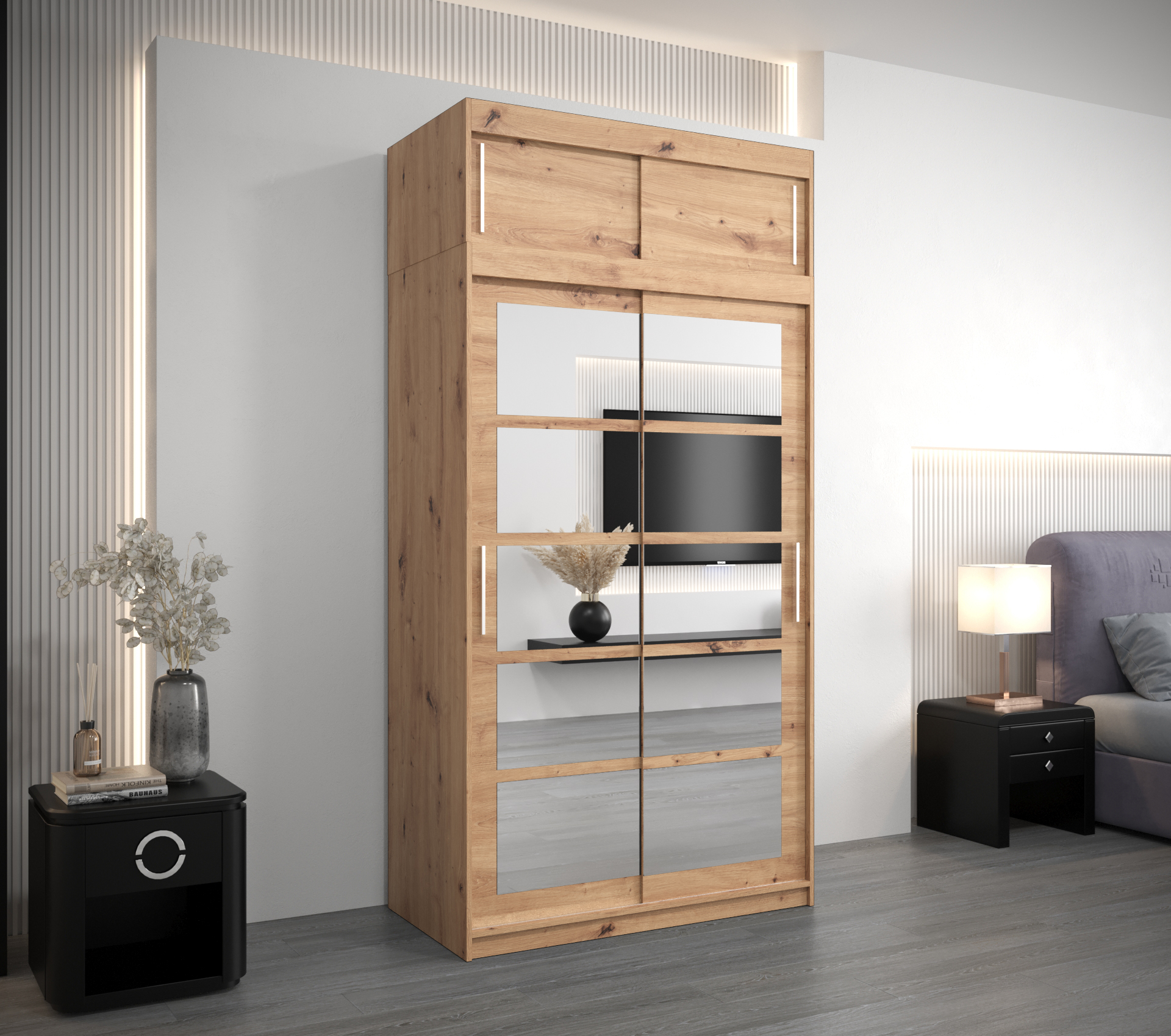 Šatní skříň Abi Ro2 s nástavcem Barva: Dub - Artisan