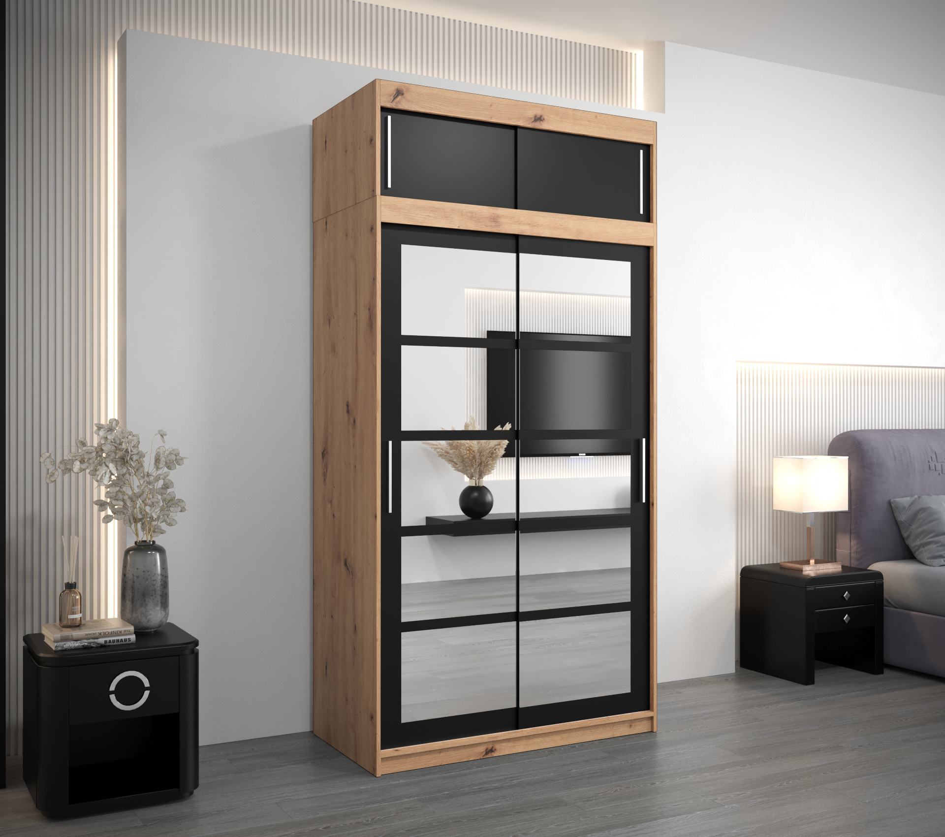 Šatní skříň Abi Ro2 s nástavcem Barva: Dub - Artisan