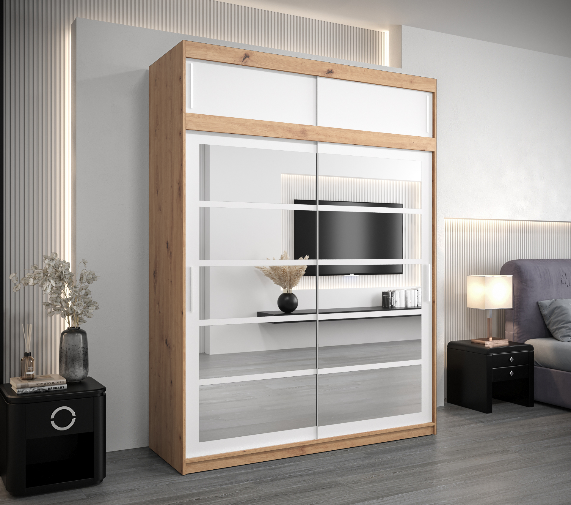 Šatní skříň Abi Ro2 s nástavcem Barva: Dub - Artisan