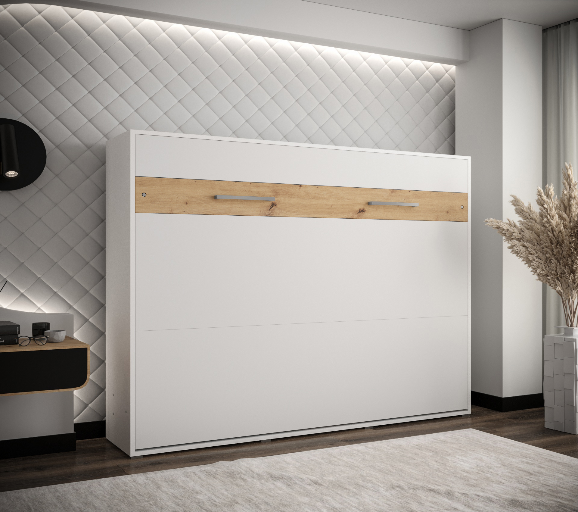 Vyklápěcí postel HH160 Barva: Bílá mat + Dub Artisan